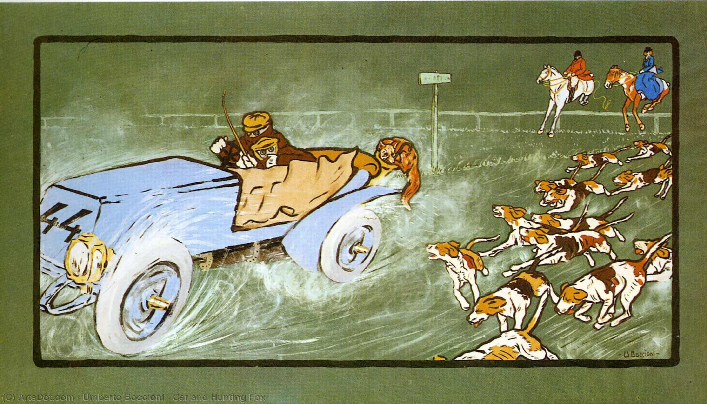 Order Paintings Reproductions Car and Hunting Fox, 1904 by Umberto Boccioni (1882-1916, Italy) | ArtsDot.com