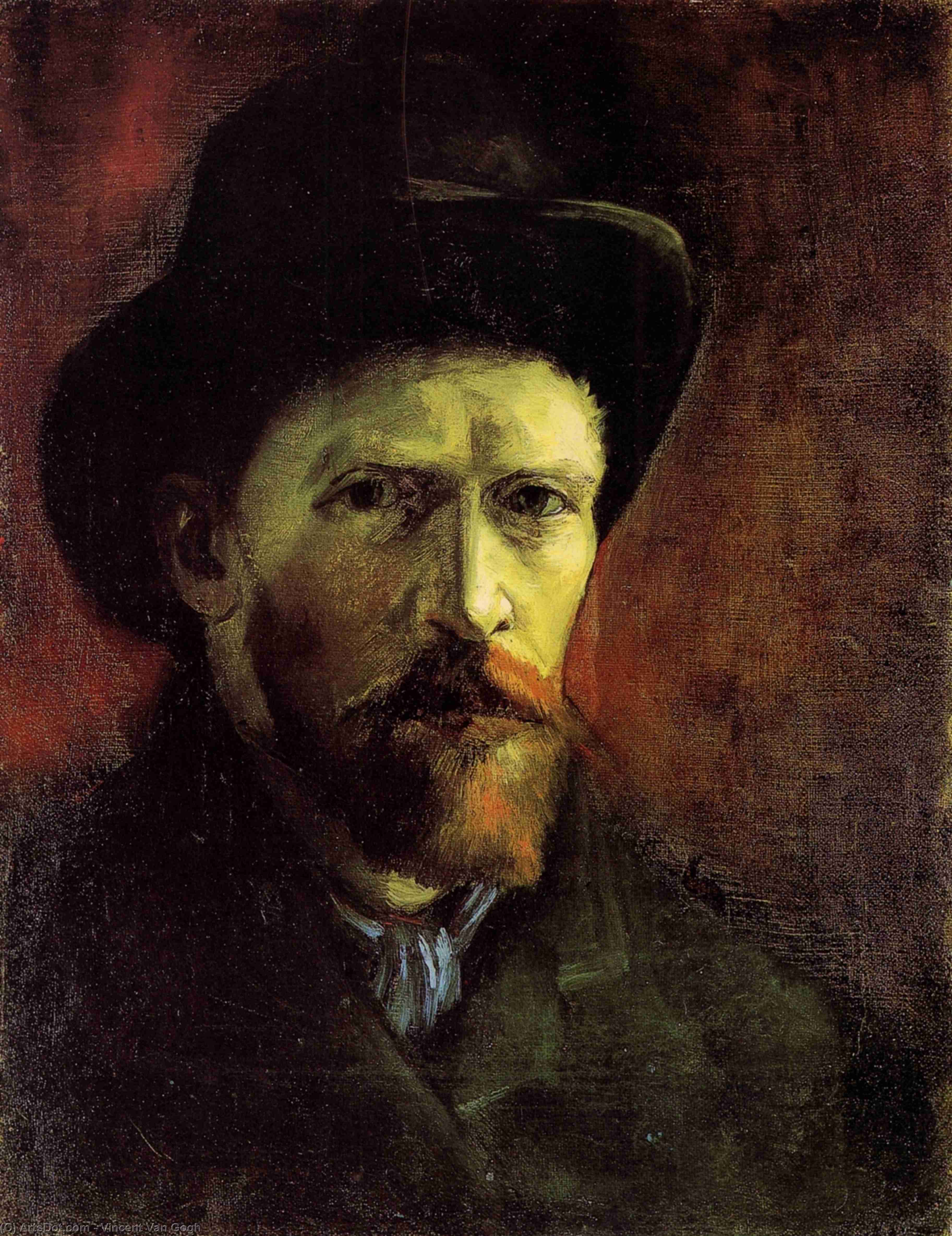 Order Art Reproductions Self-Portrait with Dark Felt Hat, 1886 by Vincent Van Gogh (1853-1890, Netherlands) | ArtsDot.com