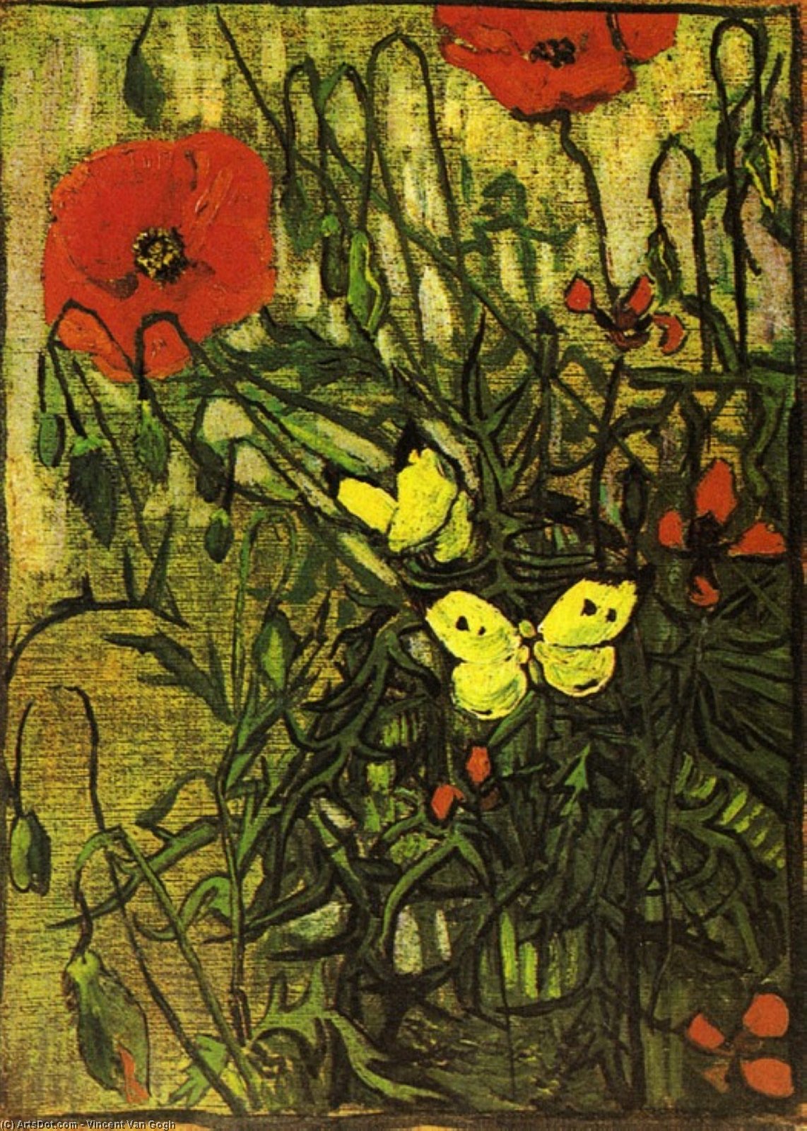 Order Oil Painting Replica Poppies and Butterflies, 1890 by Vincent Van Gogh (1853-1890, Netherlands) | ArtsDot.com