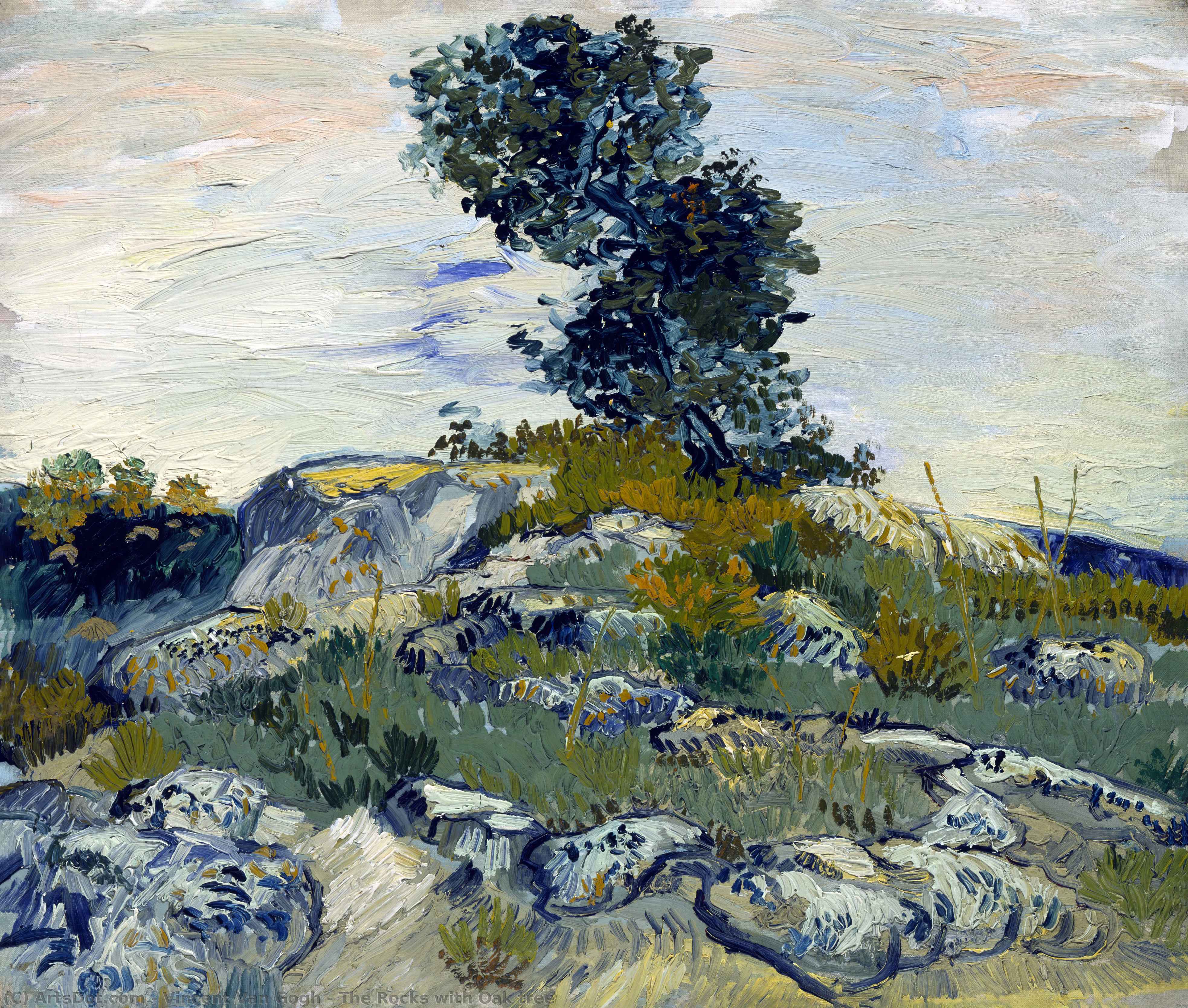 Buy Museum Art Reproductions The Rocks with Oak tree, 1888 by Vincent Van Gogh (1853-1890, Netherlands) | ArtsDot.com