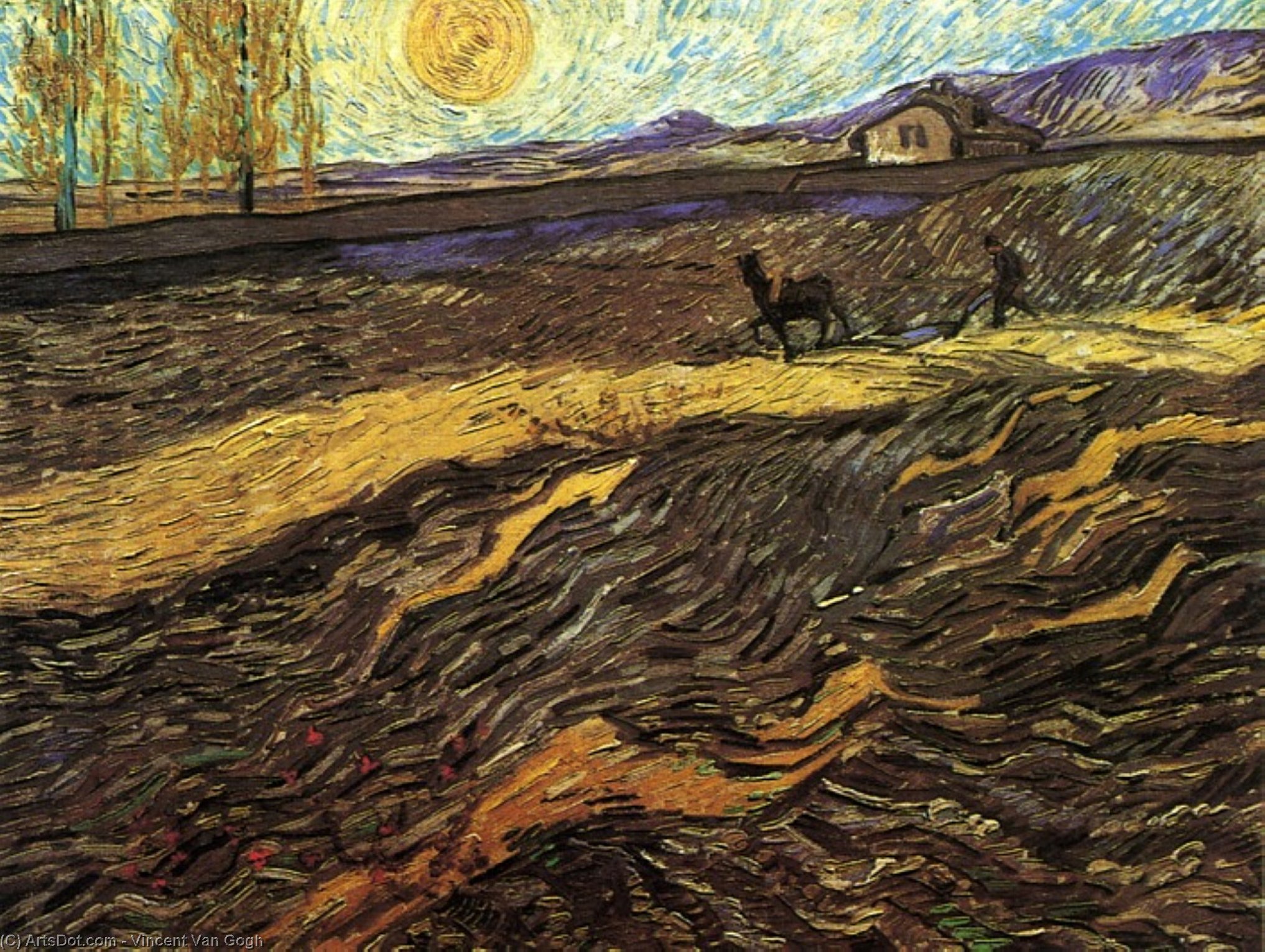 Order Paintings Reproductions Enclosed Field with Ploughman, 1889 by Vincent Van Gogh (1853-1890, Netherlands) | ArtsDot.com
