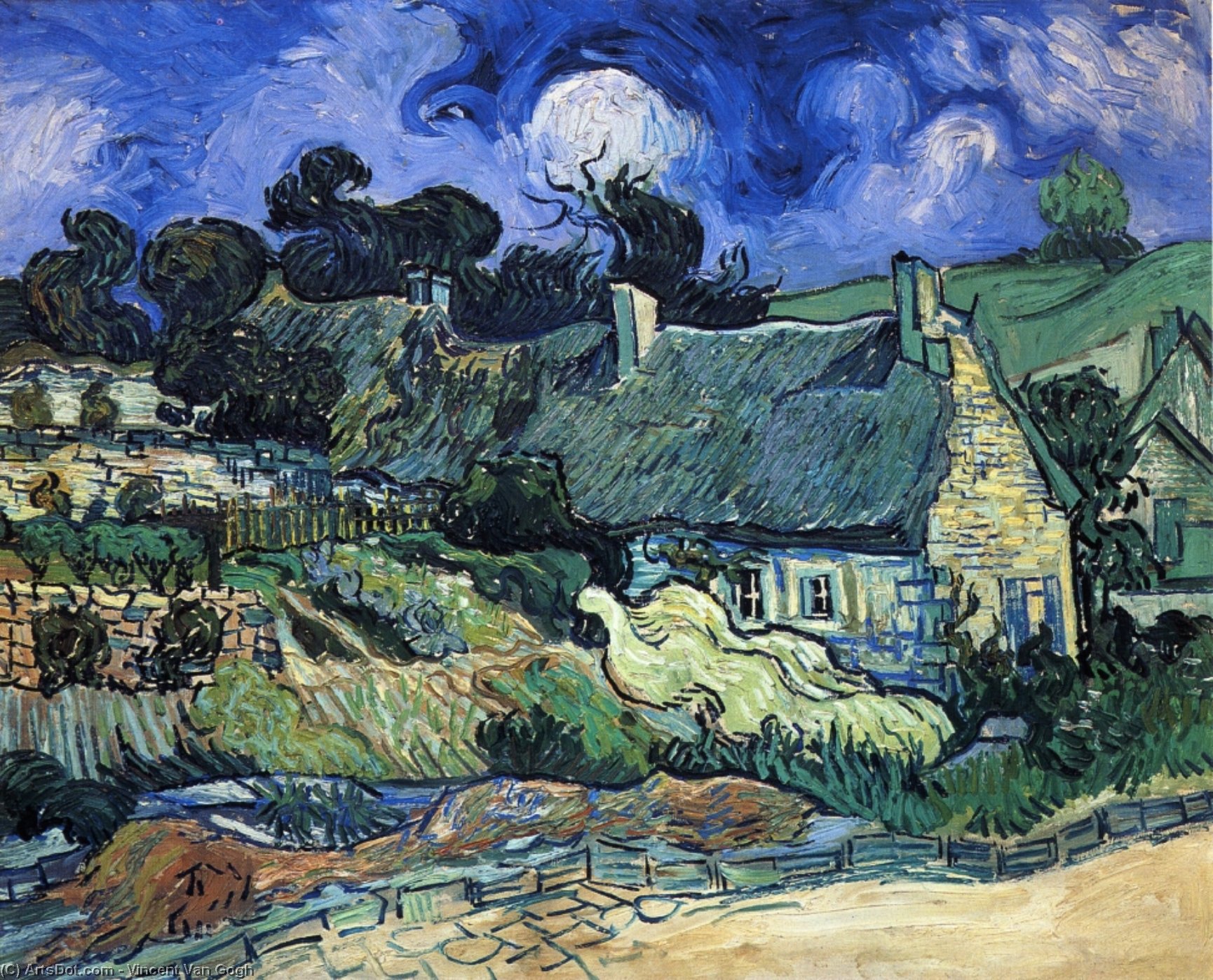 Buy Museum Art Reproductions Houses with Thatched Roofs, Cordeville, 1890 by Vincent Van Gogh (1853-1890, Netherlands) | ArtsDot.com