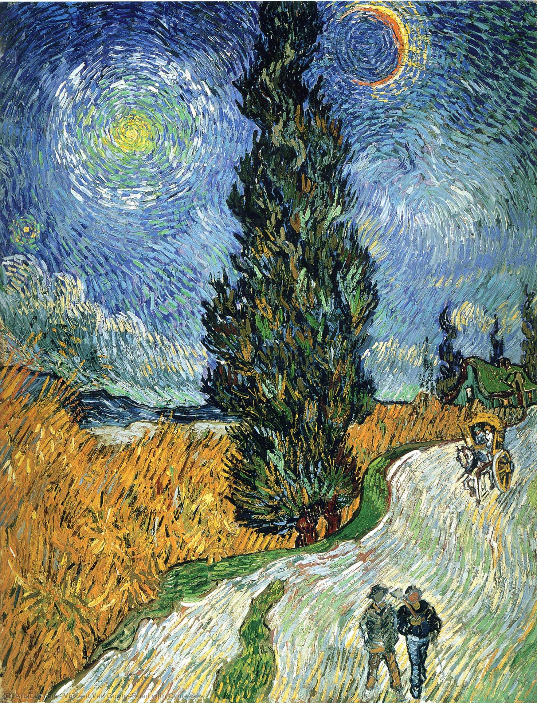 Order Oil Painting Replica Road with Cypresses, 1890 by Vincent Van Gogh (1853-1890, Netherlands) | ArtsDot.com