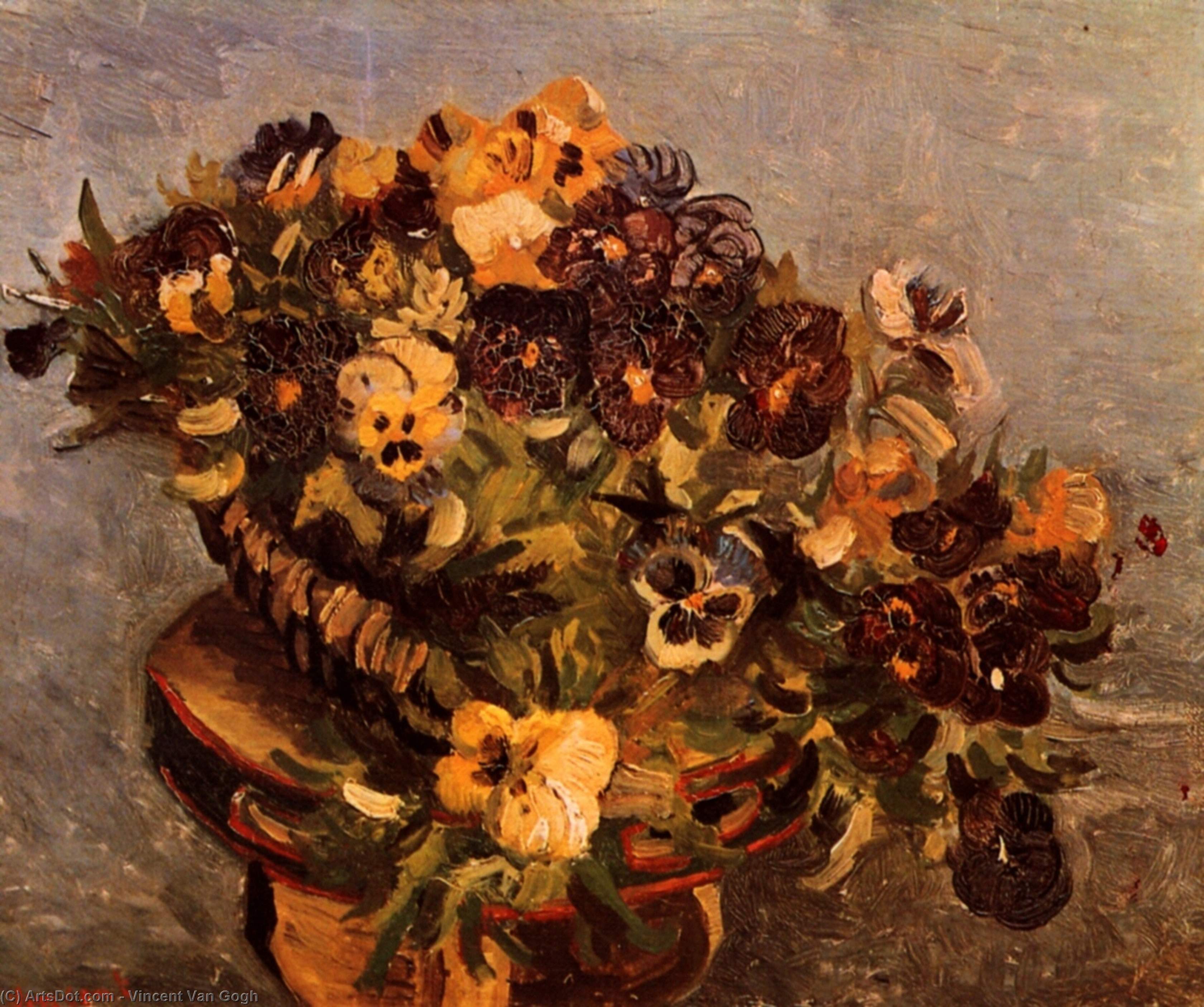 Order Oil Painting Replica Tambourine with Pansies, 1886 by Vincent Van Gogh (1853-1890, Netherlands) | ArtsDot.com