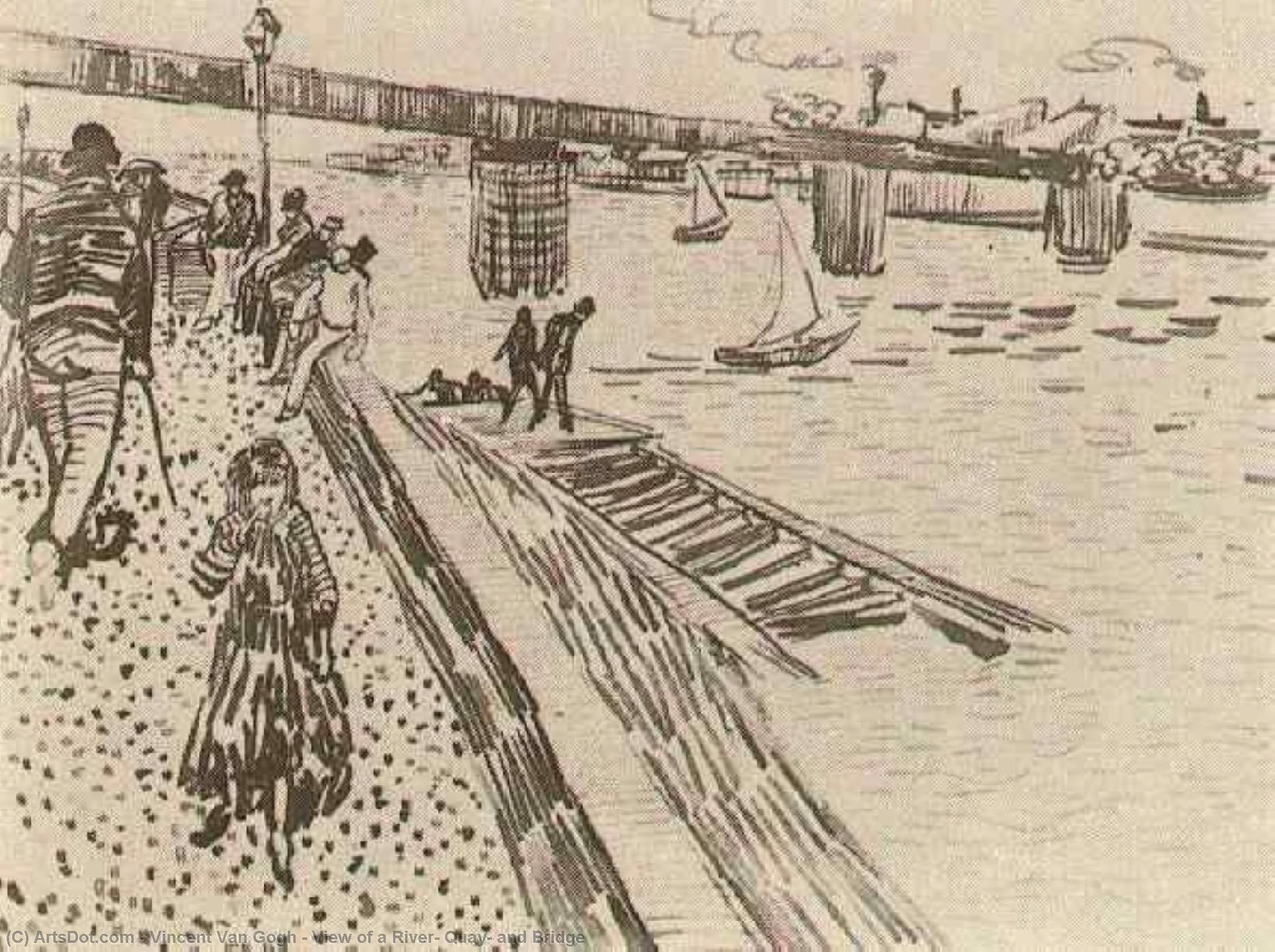 Order Art Reproductions View of a River, Quay, and Bridge, 1888 by Vincent Van Gogh (1853-1890, Netherlands) | ArtsDot.com
