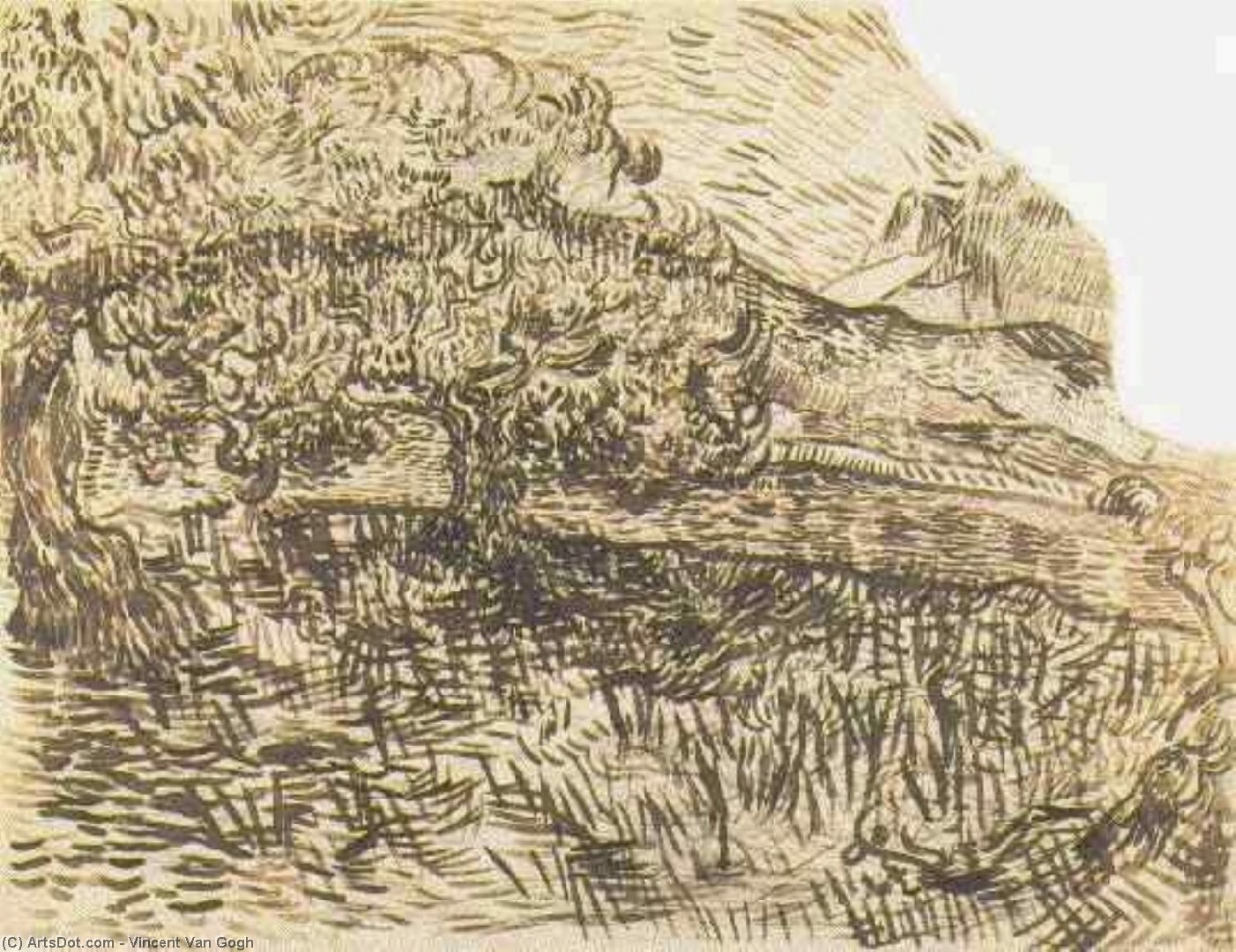 Order Oil Painting Replica Olive Trees in a Mountain Landscape, 1889 by Vincent Van Gogh (1853-1890, Netherlands) | ArtsDot.com