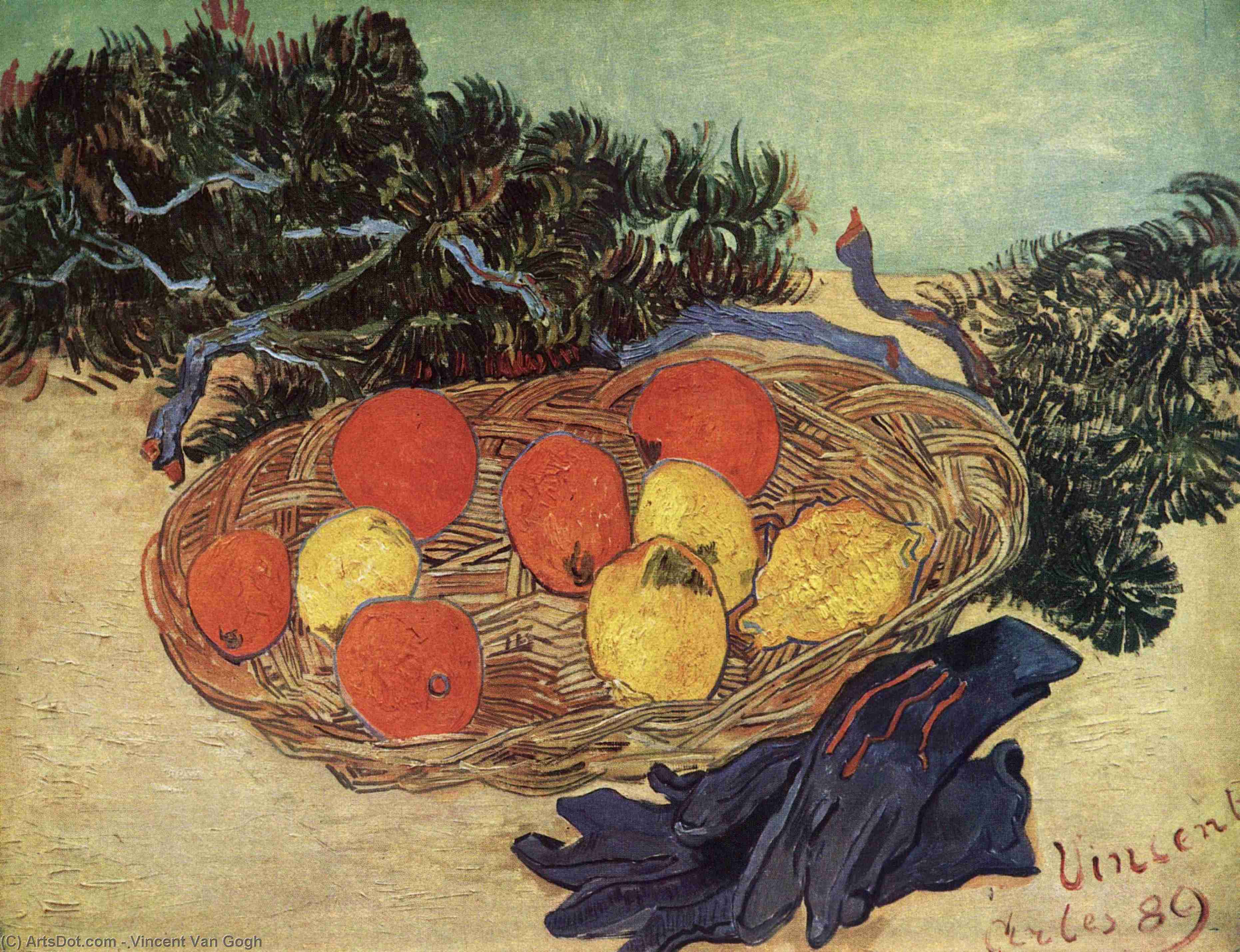 Order Artwork Replica Still Life with Oranges and Lemons with Blue Gloves, 1889 by Vincent Van Gogh (1853-1890, Netherlands) | ArtsDot.com