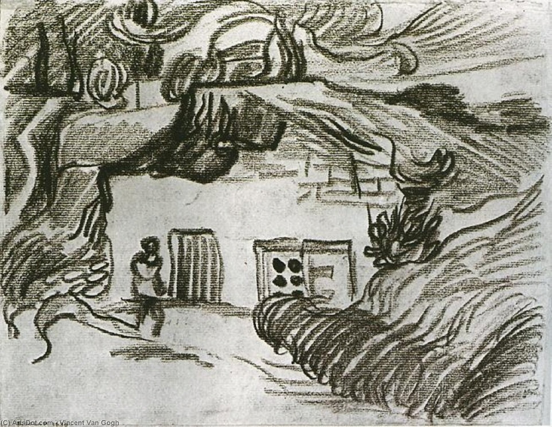 Buy Museum Art Reproductions Houses among Trees with a Figure, 1890 by Vincent Van Gogh (1853-1890, Netherlands) | ArtsDot.com