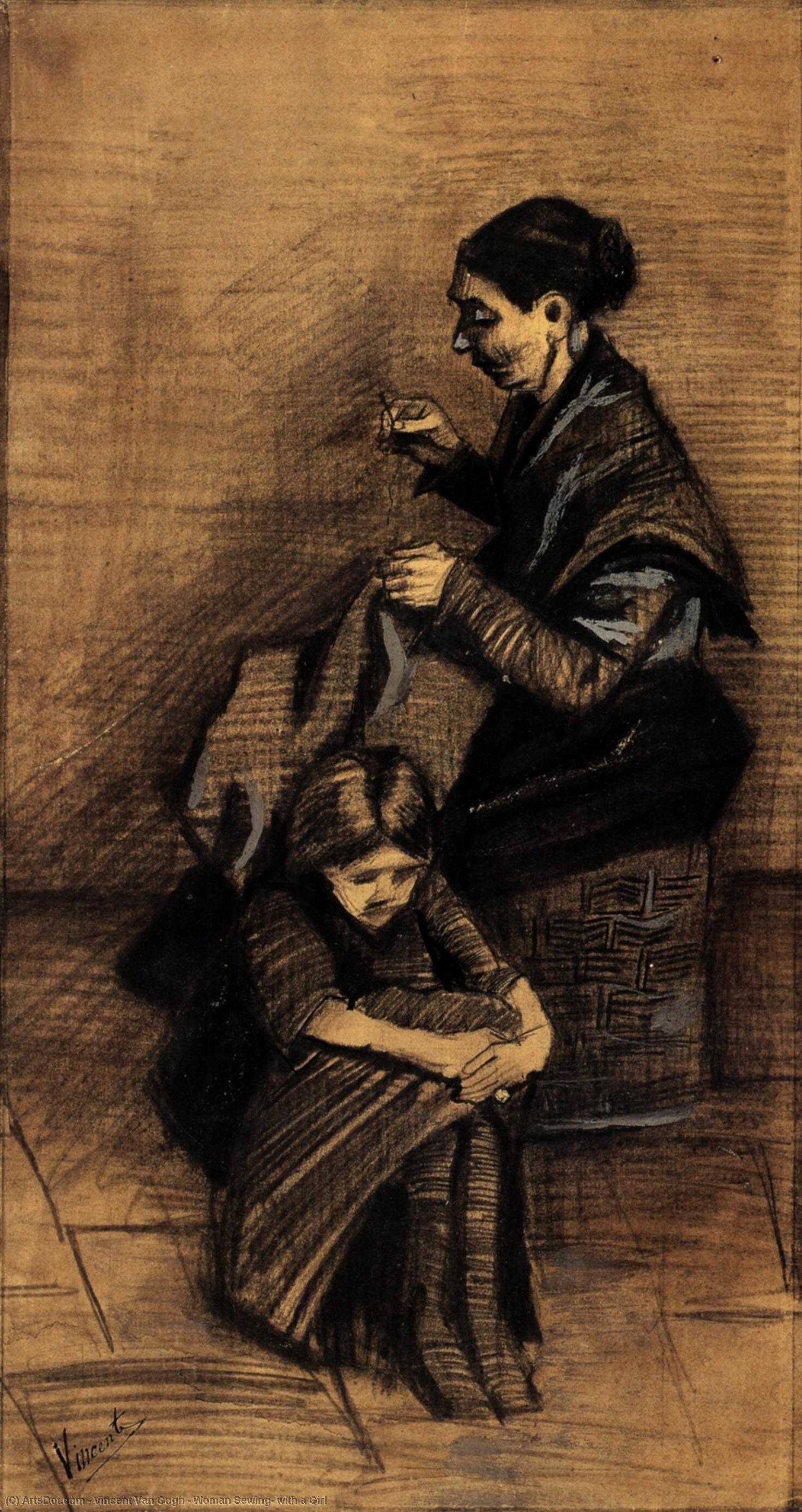 Buy Museum Art Reproductions Woman Sewing, with a Girl, 1883 by Vincent Van Gogh (1853-1890, Netherlands) | ArtsDot.com