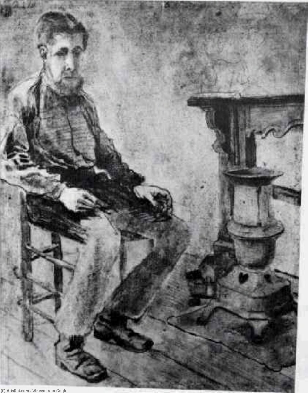 Order Art Reproductions Man Sitting by the Stove The Pauper, 1882 by Vincent Van Gogh (1853-1890, Netherlands) | ArtsDot.com