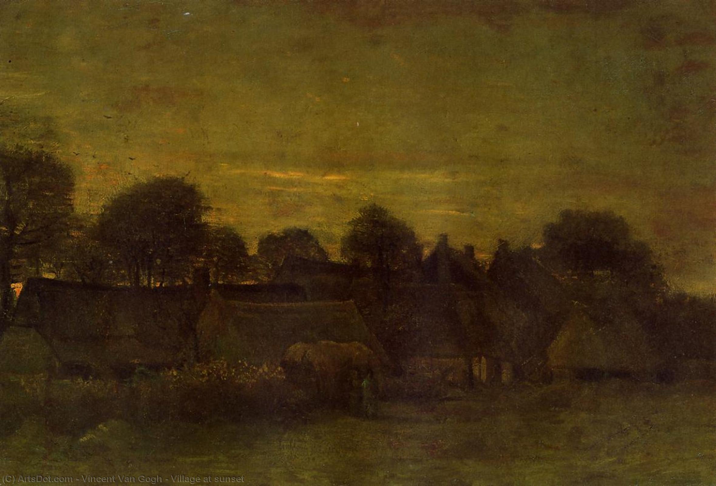 Order Paintings Reproductions Village at sunset, 1884 by Vincent Van Gogh (1853-1890, Netherlands) | ArtsDot.com