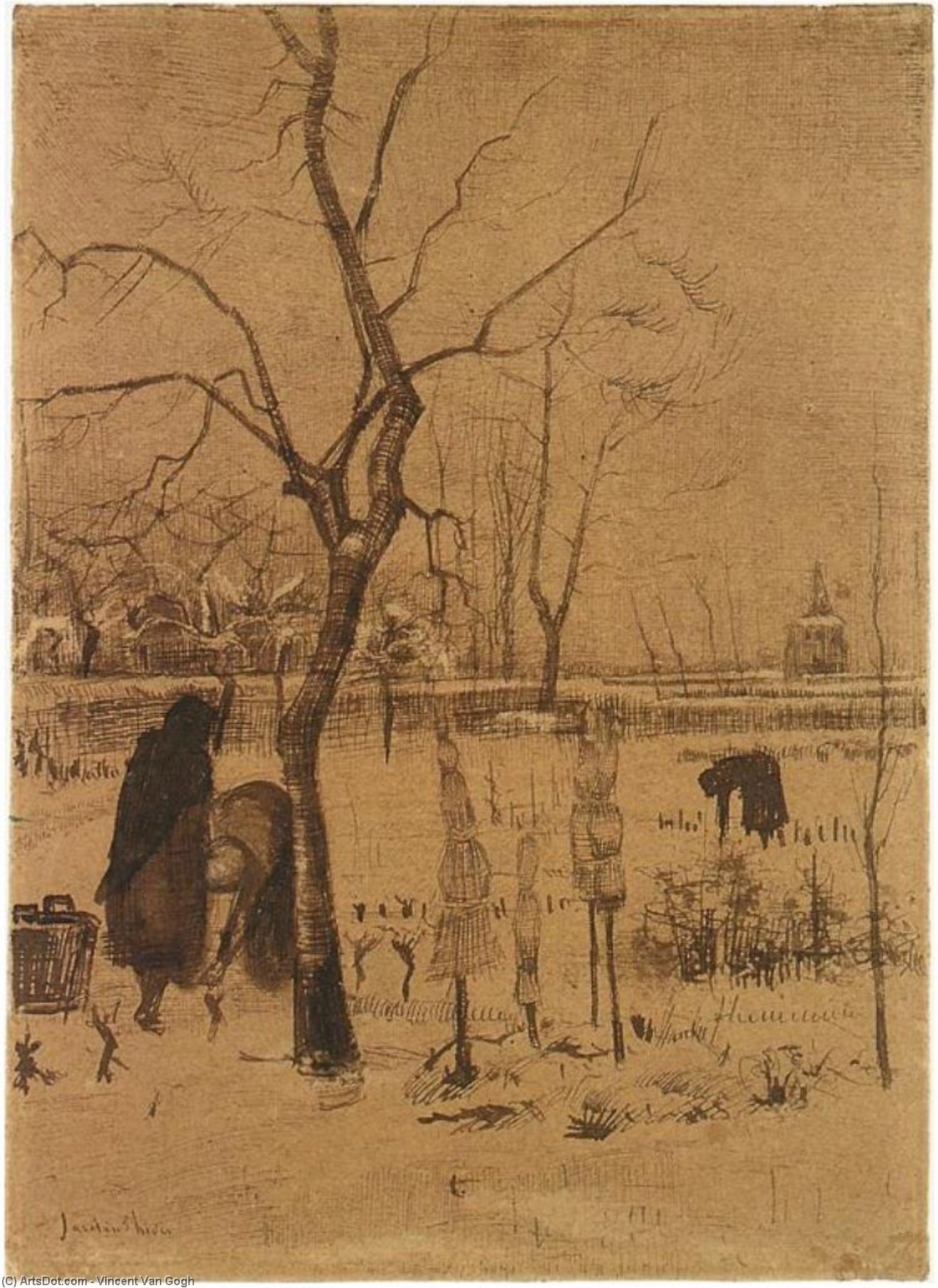 Order Paintings Reproductions Parsonage Garden in the Snow with Three Figures, 1885 by Vincent Van Gogh (1853-1890, Netherlands) | ArtsDot.com