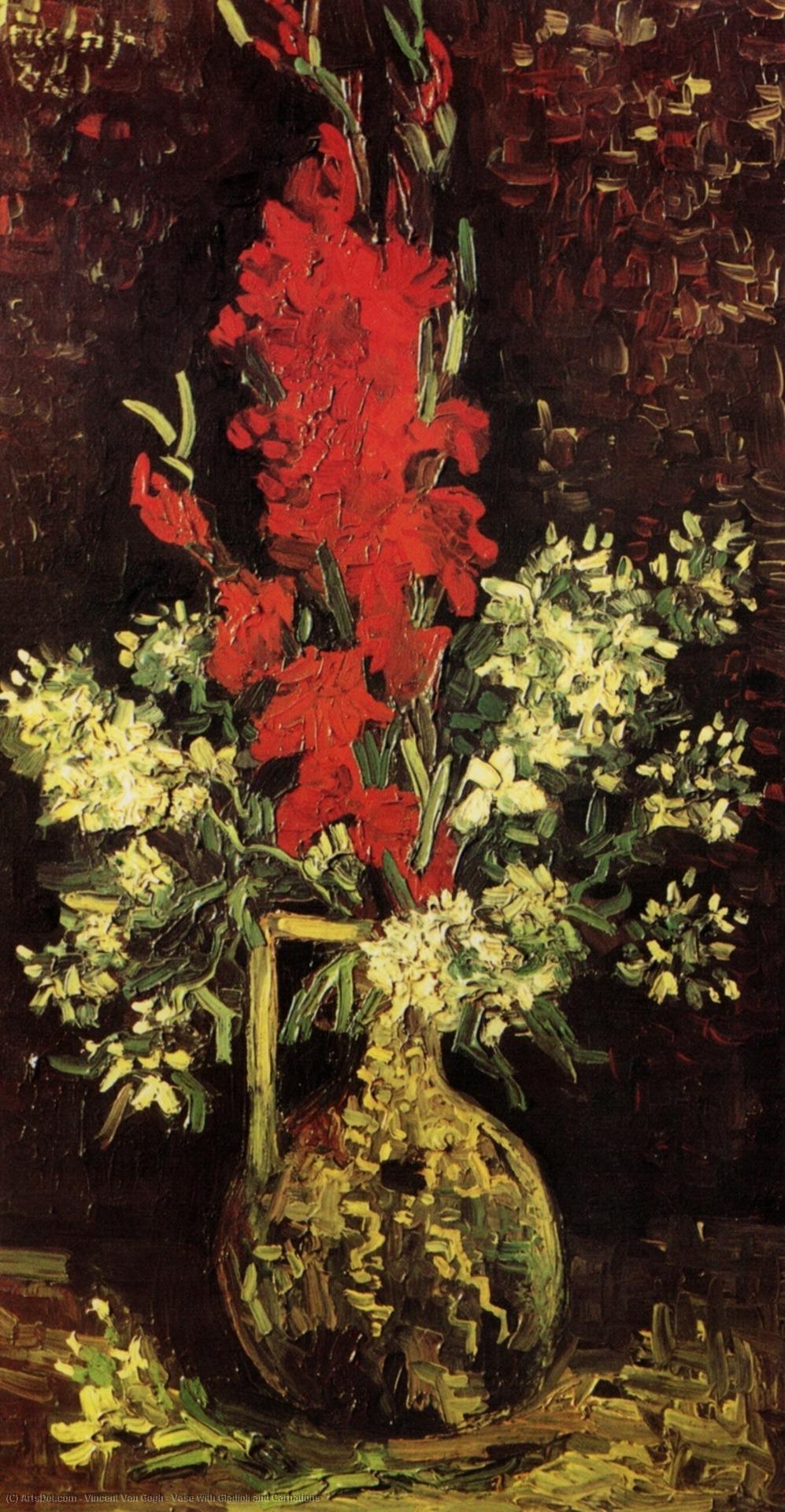 Order Art Reproductions Vase with Gladioli and Carnations, 1886 by Vincent Van Gogh (1853-1890, Netherlands) | ArtsDot.com