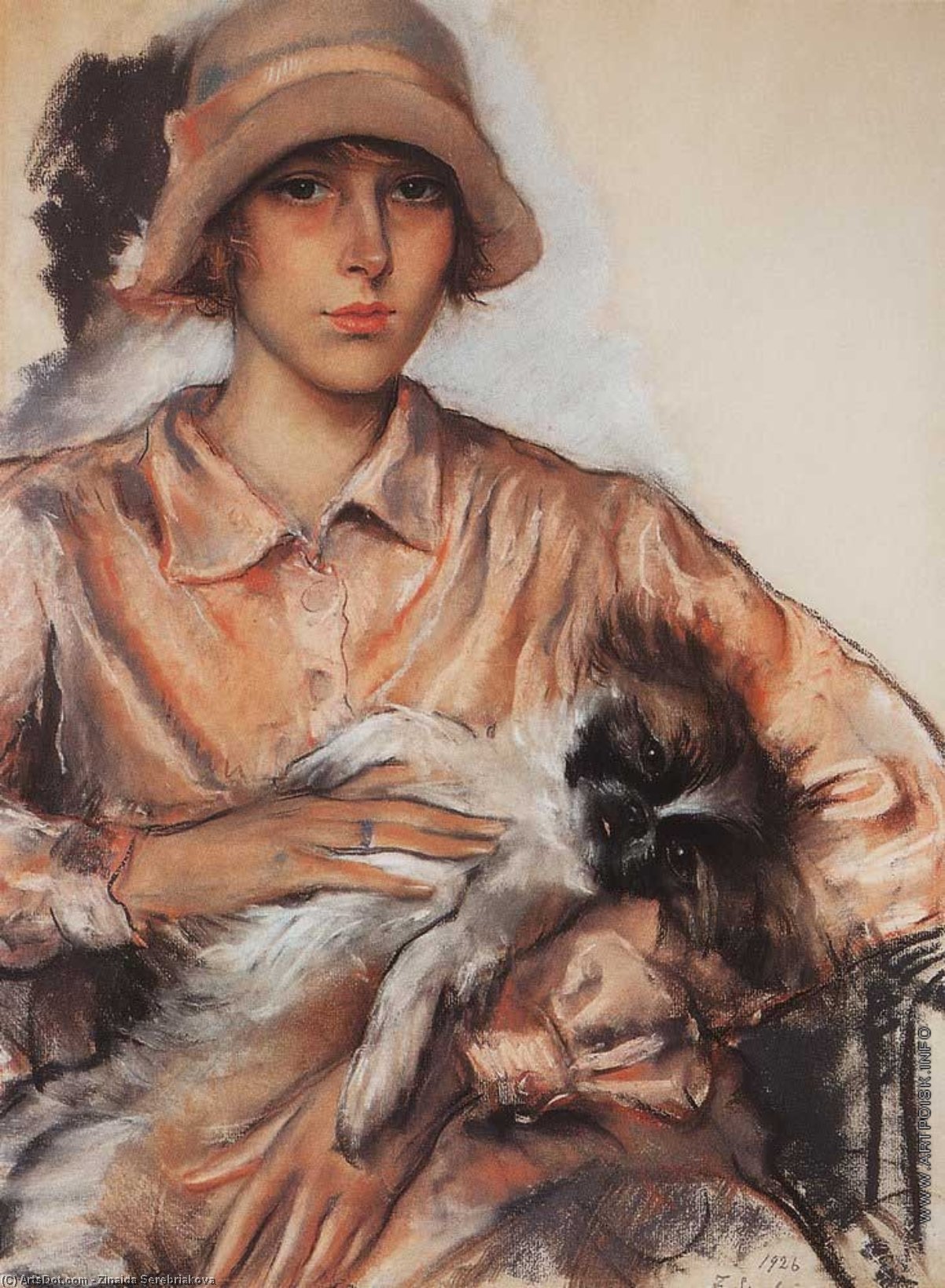 Order Oil Painting Replica Portrait of a Lady I. Whelan with a Lapdog, 1926 by Zinaida Serebriakova (Inspired By) (1884-1967, Ukraine) | ArtsDot.com