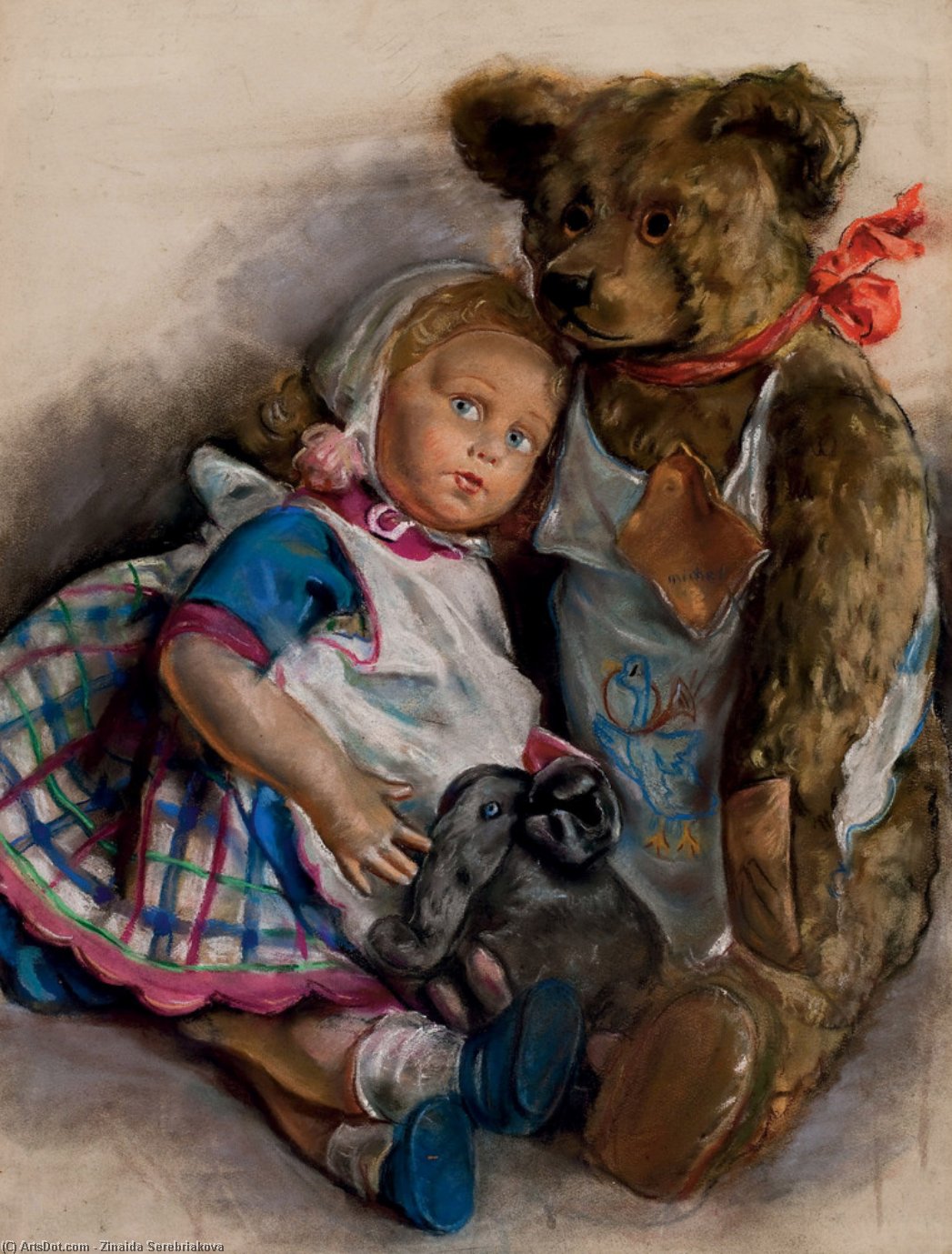 Buy Museum Art Reproductions The Popoffs` doll, teddy bear and toy elephant, 1947 by Zinaida Serebriakova (Inspired By) (1884-1967, Ukraine) | ArtsDot.com