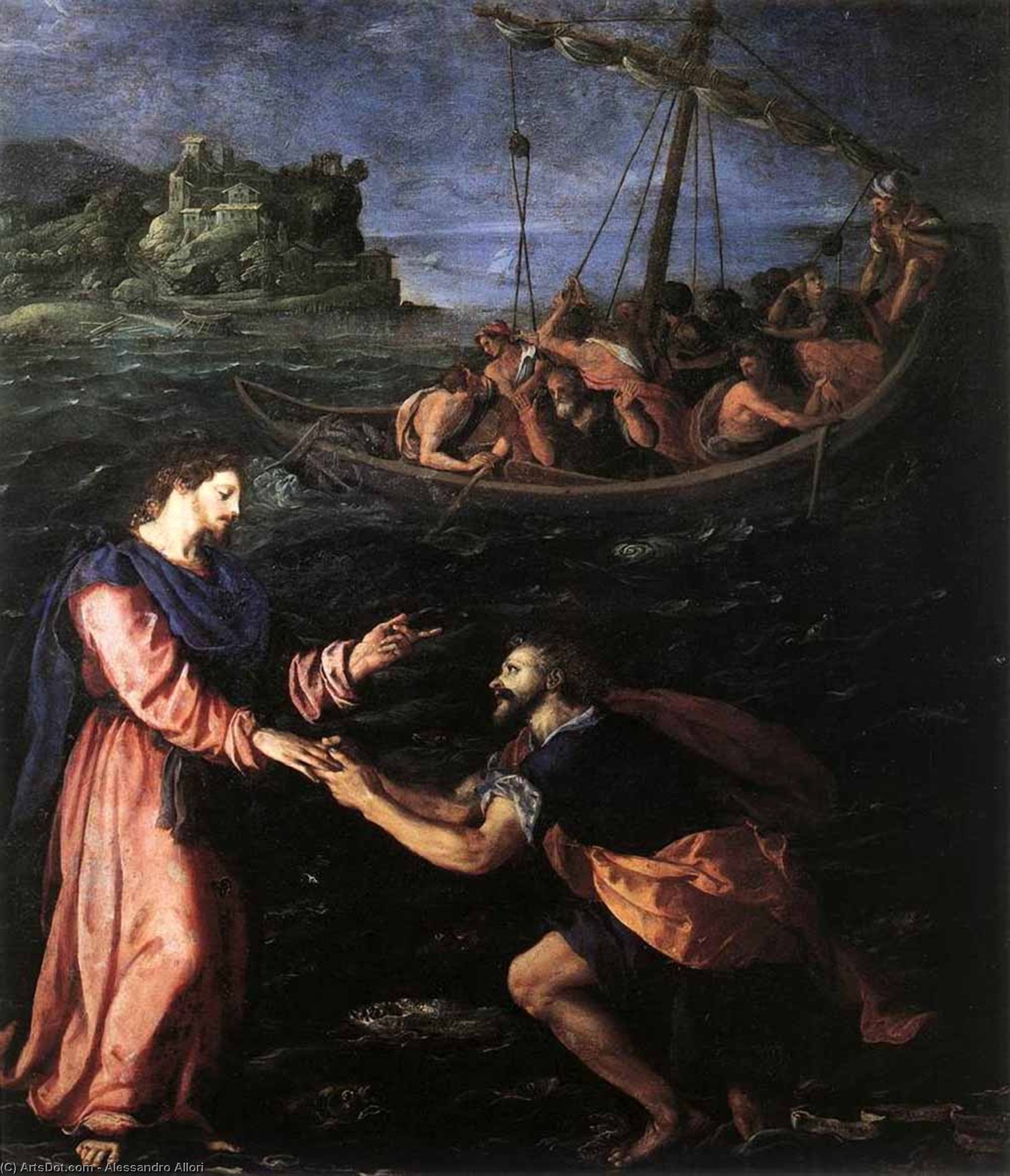 Order Paintings Reproductions St Peter Walking on the Water, 1590 by Alessandro Allori (1535-1607, Italy) | ArtsDot.com