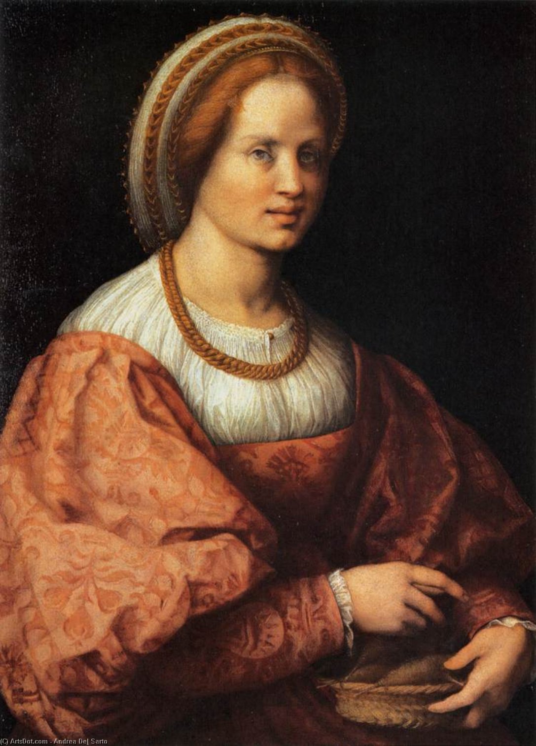 Order Artwork Replica Portrait of a Woman with a Basket of Spindles, 1517 by Andrea Del Sarto (1486-1530, Italy) | ArtsDot.com