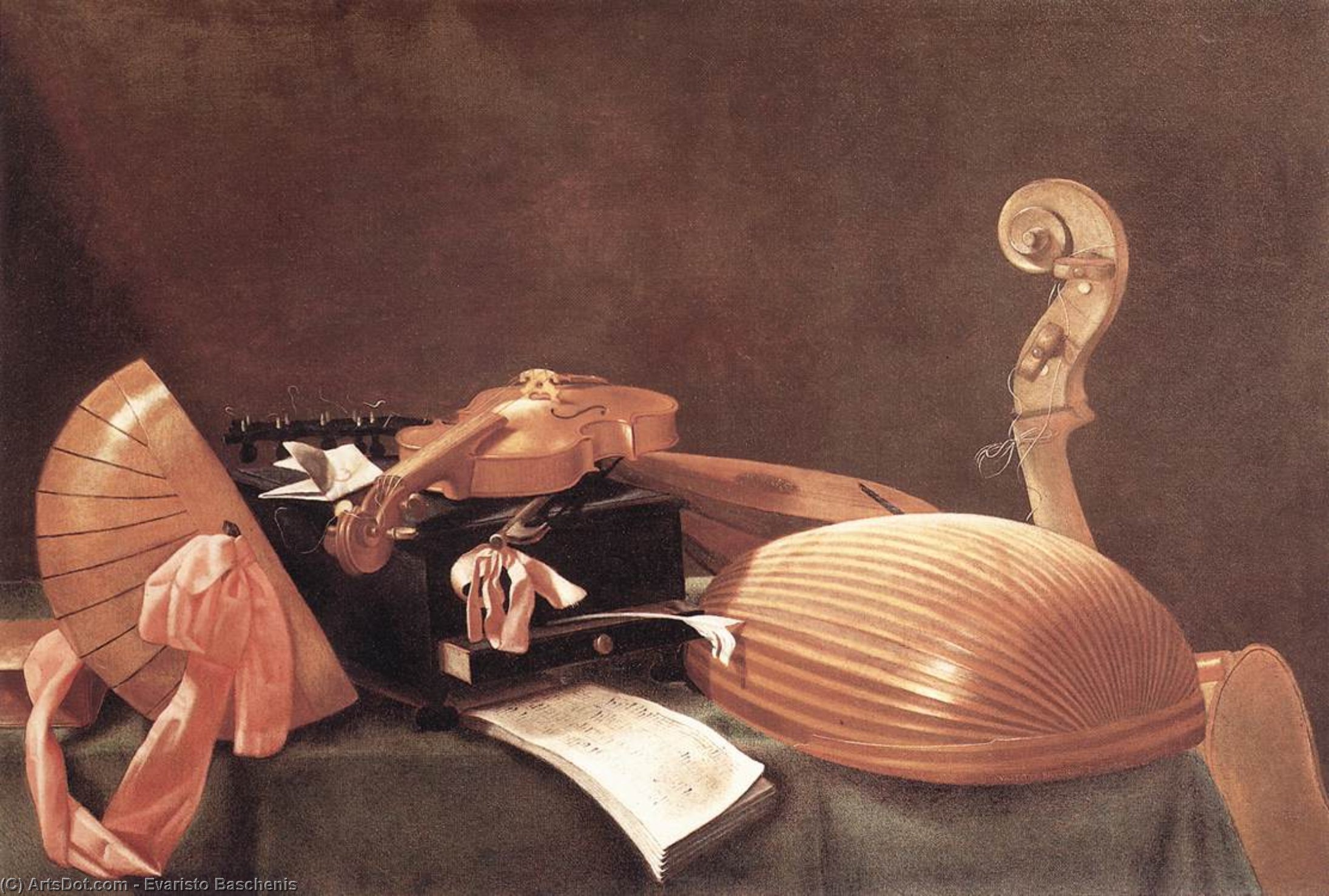 Order Oil Painting Replica Still-life with Musical Instruments, 1650 by Evaristo Baschenis (1617-1677, Italy) | ArtsDot.com
