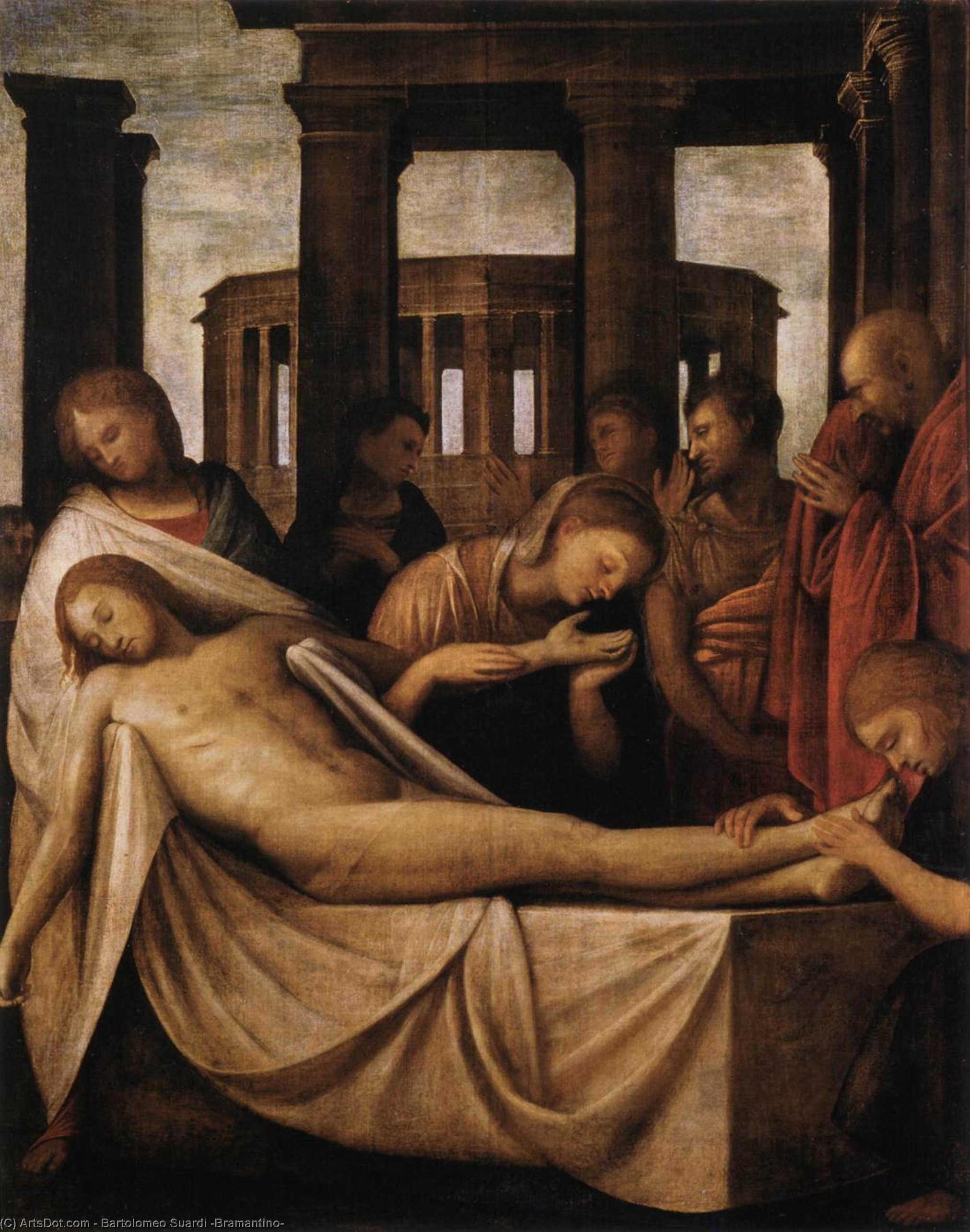 Order Paintings Reproductions Lamentation of Christ, 1520 by Bartolomeo Suardi (Bramantino) (1465-1536, Italy) | ArtsDot.com