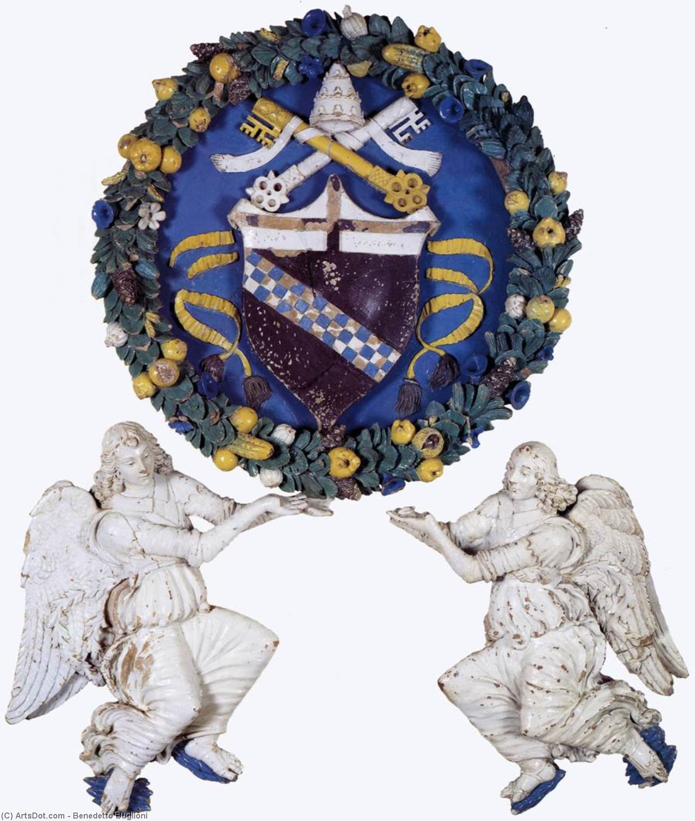 Order Oil Painting Replica Coat-of Arms Supported by Two Angels, 1484 by Benedetto Buglioni (1460-1521, Italy) | ArtsDot.com
