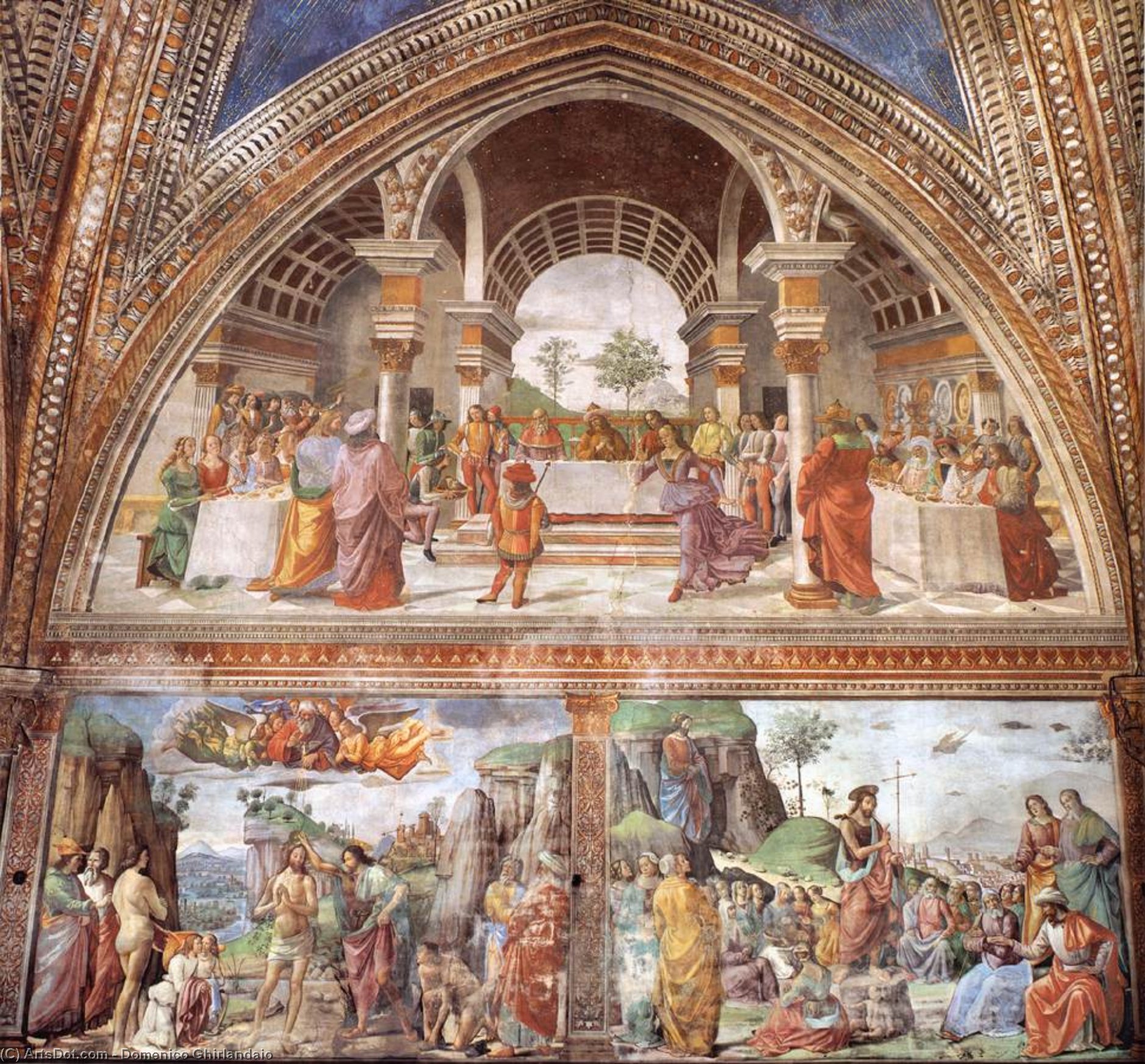 Buy Museum Art Reproductions Right wall of the Tornabuoni Chapel (detail), 1486 by Domenico Ghirlandaio (1449-1494, Italy) | ArtsDot.com