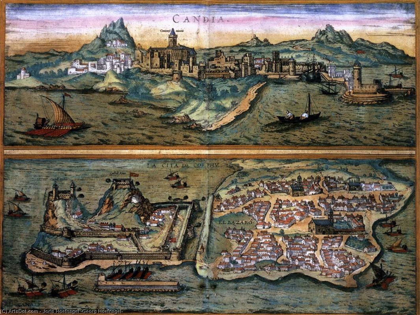 Buy Museum Art Reproductions View of Candia and Corfu, 1572 by Joris Hoefnagel (Georg Hoefnagel) (1542-1601, Belgium) | ArtsDot.com