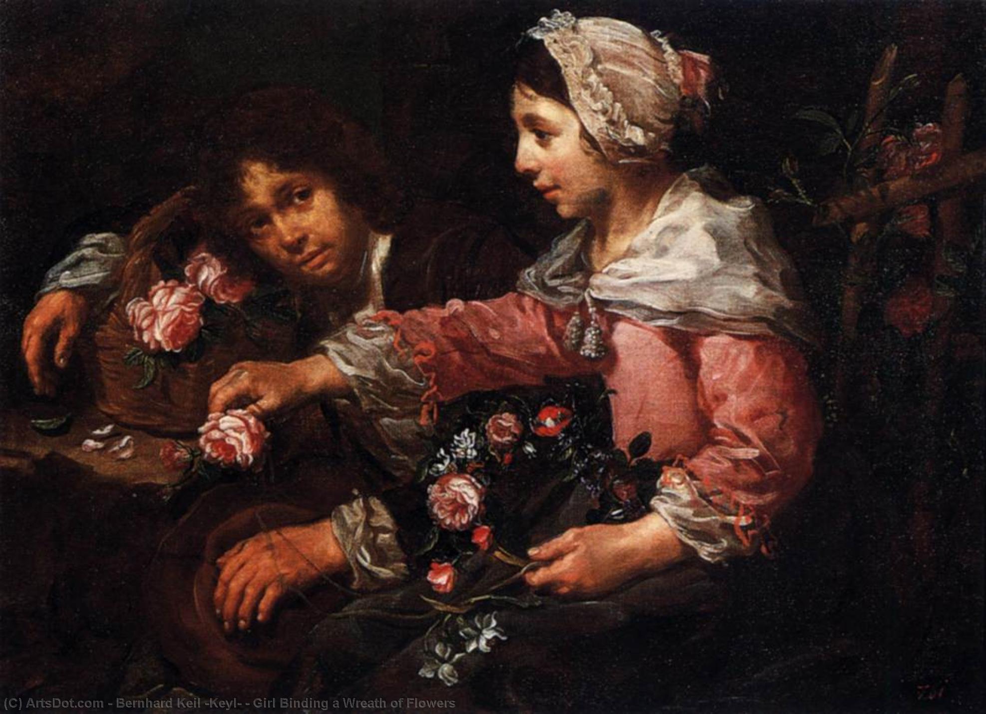 Pedir Reproducciones De Pinturas Chica que une una corona de flores de Bernhard Keil (Keyl) (1624-1687, Denmark) | ArtsDot.com