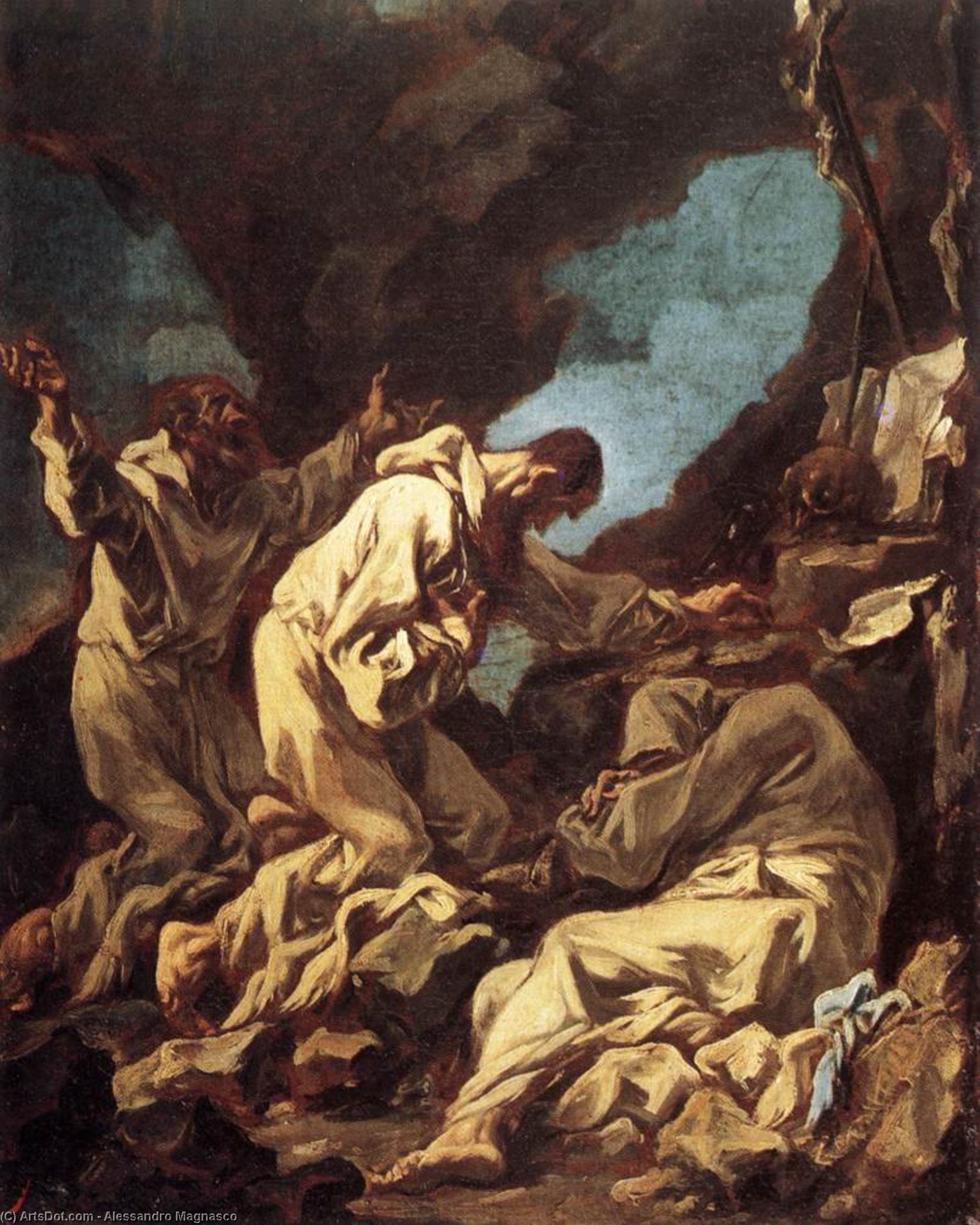 Order Oil Painting Replica Three Camaldolite Monks at Prayer, 1713 by Alessandro Magnasco (1667-1749, Italy) | ArtsDot.com