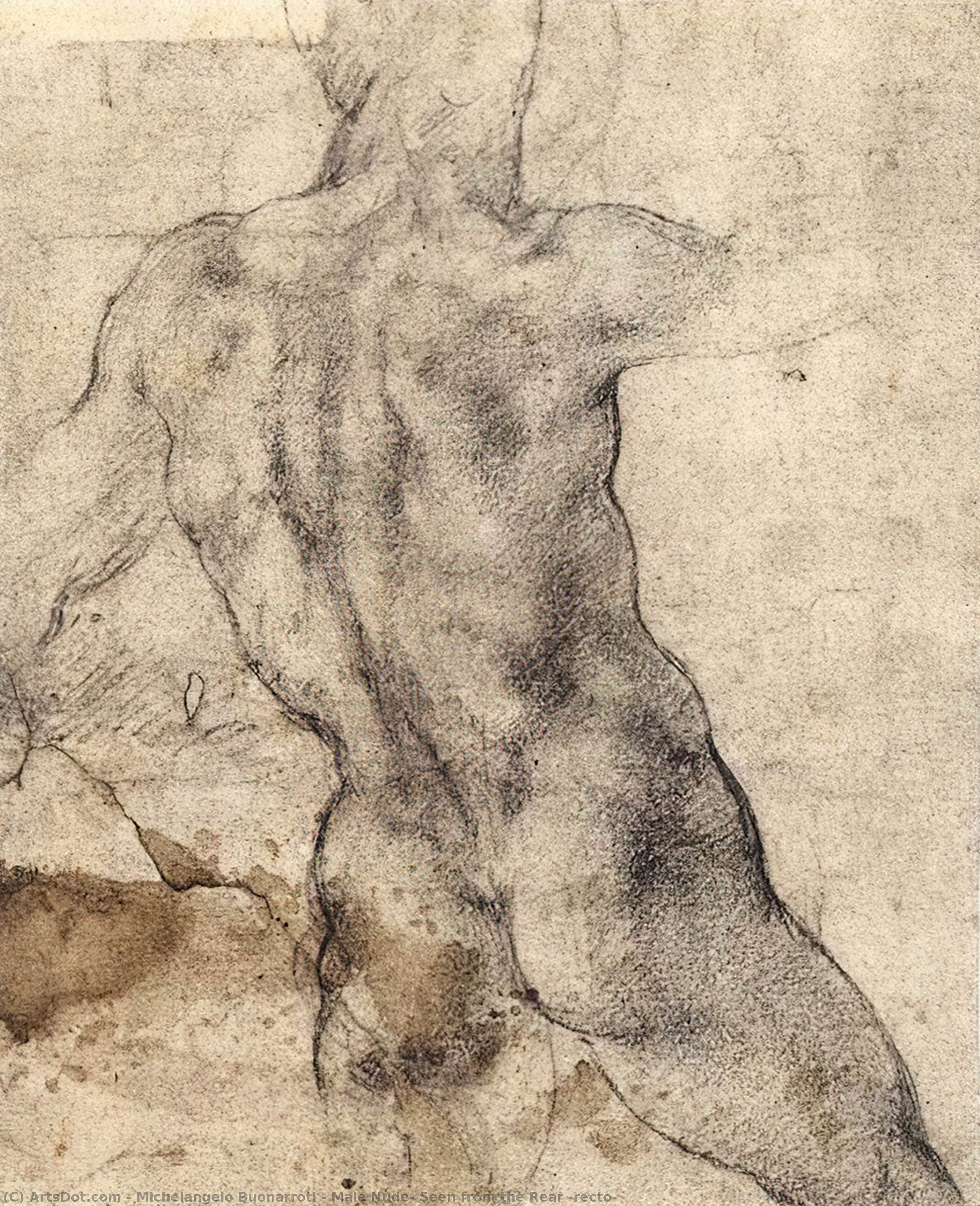 順序 絵画のコピー 男性の裸婦、リアから見た(recto), 1503 バイ Michelangelo Buonarroti (1475-1564, Italy) | ArtsDot.com