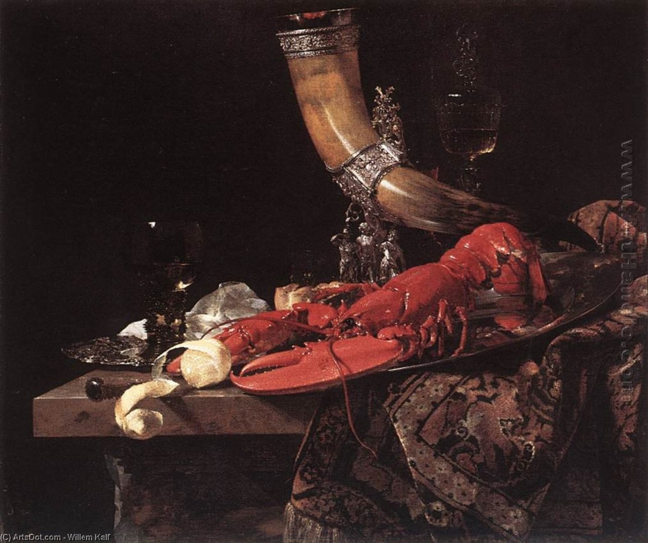 Buy Museum Art Reproductions Still-Life with Drinking-Horn, 1653 by Willem Kalf (1619-1693, Netherlands) | ArtsDot.com