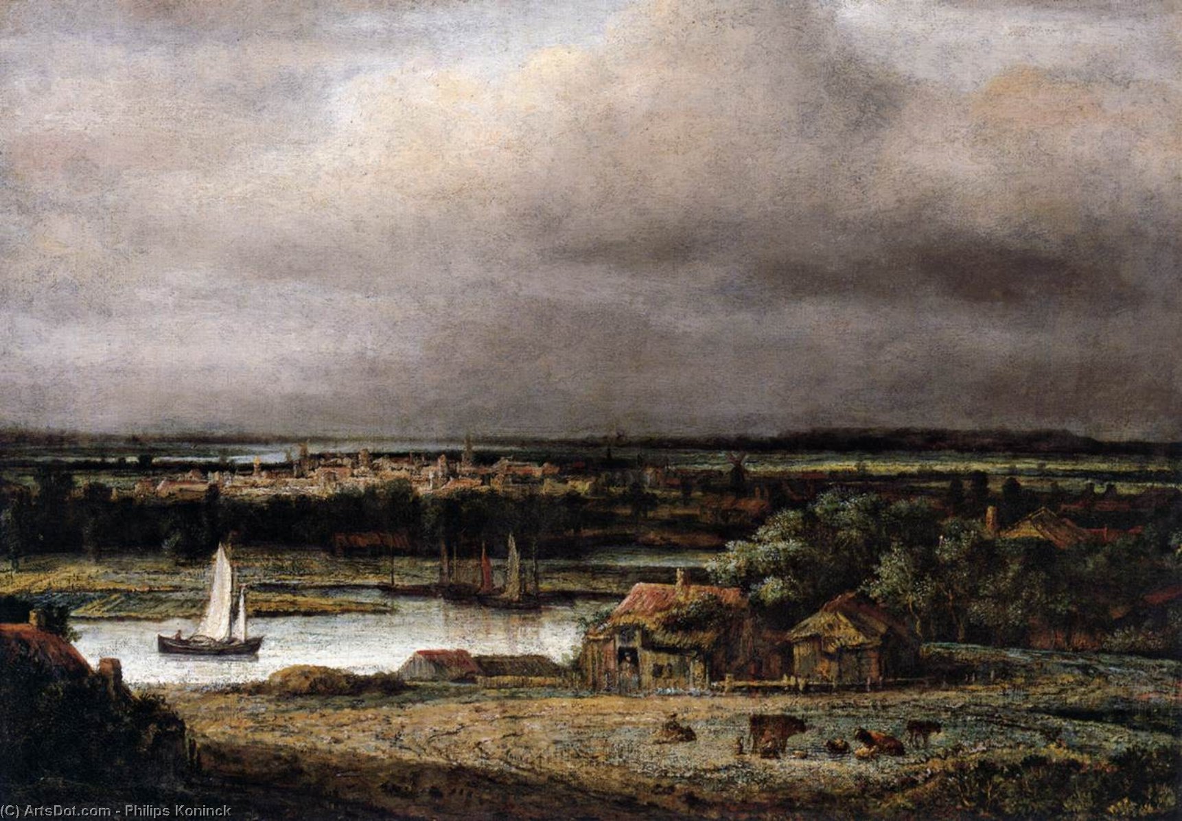 Buy Museum Art Reproductions Wide River Landscape, 1648 by Philips De Koninck (1619-1688) | ArtsDot.com