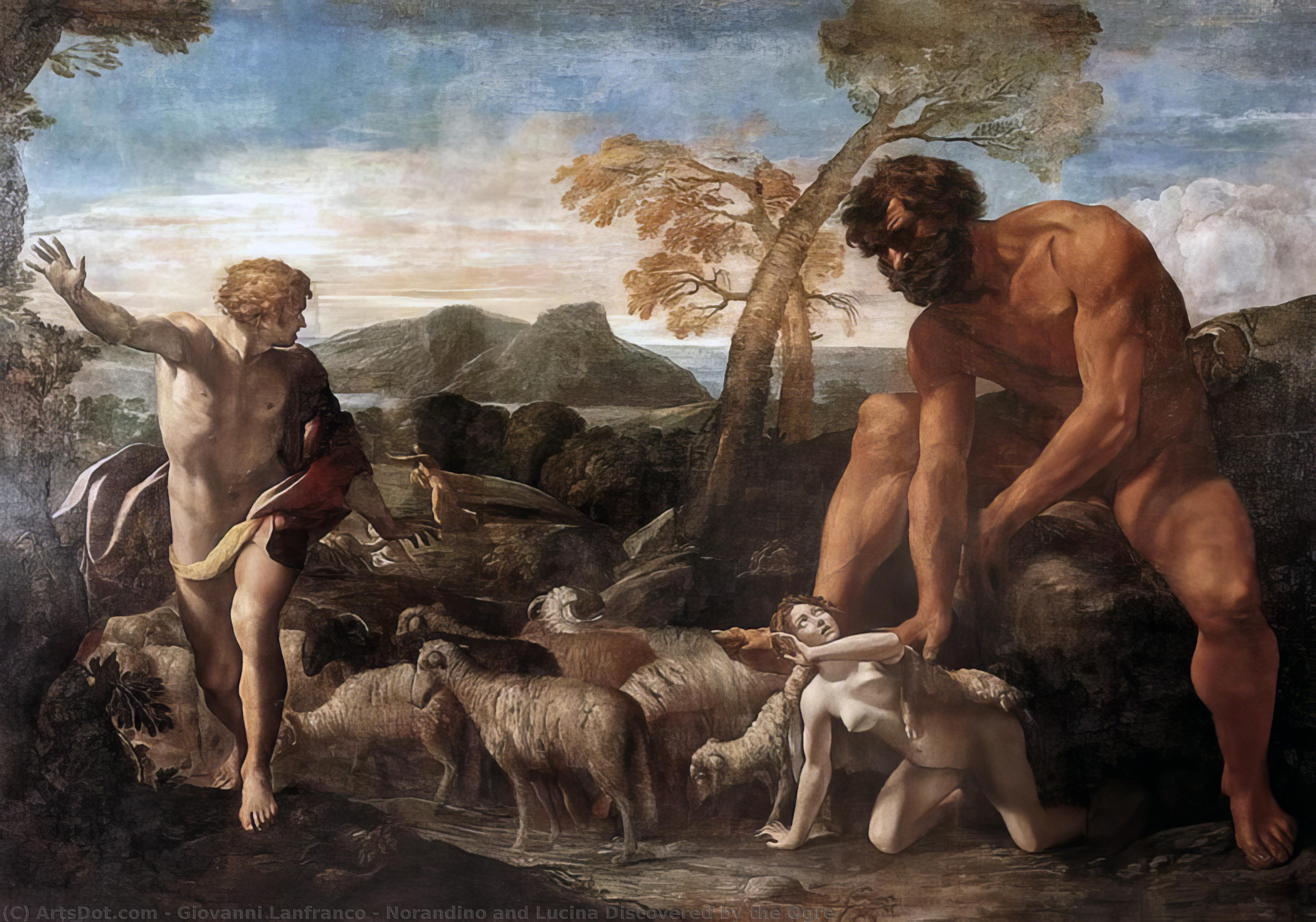 Buy Museum Art Reproductions Norandino and Lucina Discovered by the Ogre, 1624 by Giovanni Lanfranco (1582-1647, Italy) | ArtsDot.com