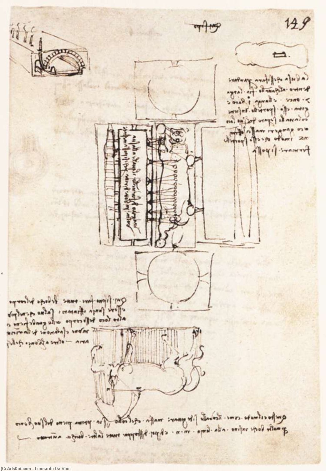Order Paintings Reproductions Manuscript page on the Sforza monument, 1493 by Leonardo Da Vinci (1452-1519, Italy) | ArtsDot.com