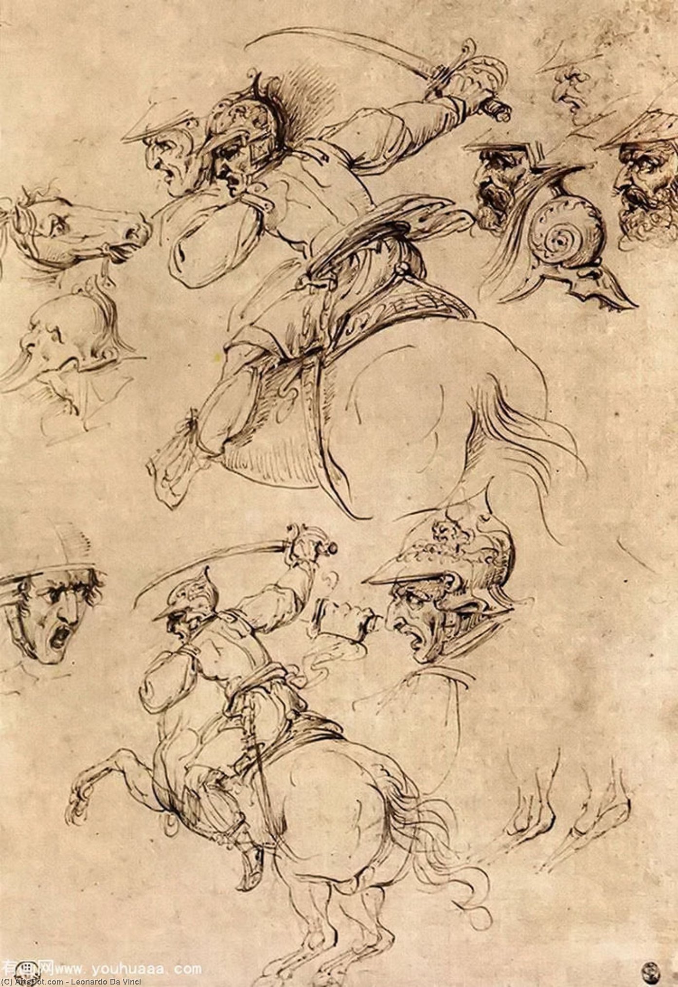 Order Paintings Reproductions Study of battles on horseback, 1503 by Leonardo Da Vinci (1452-1519, Italy) | ArtsDot.com