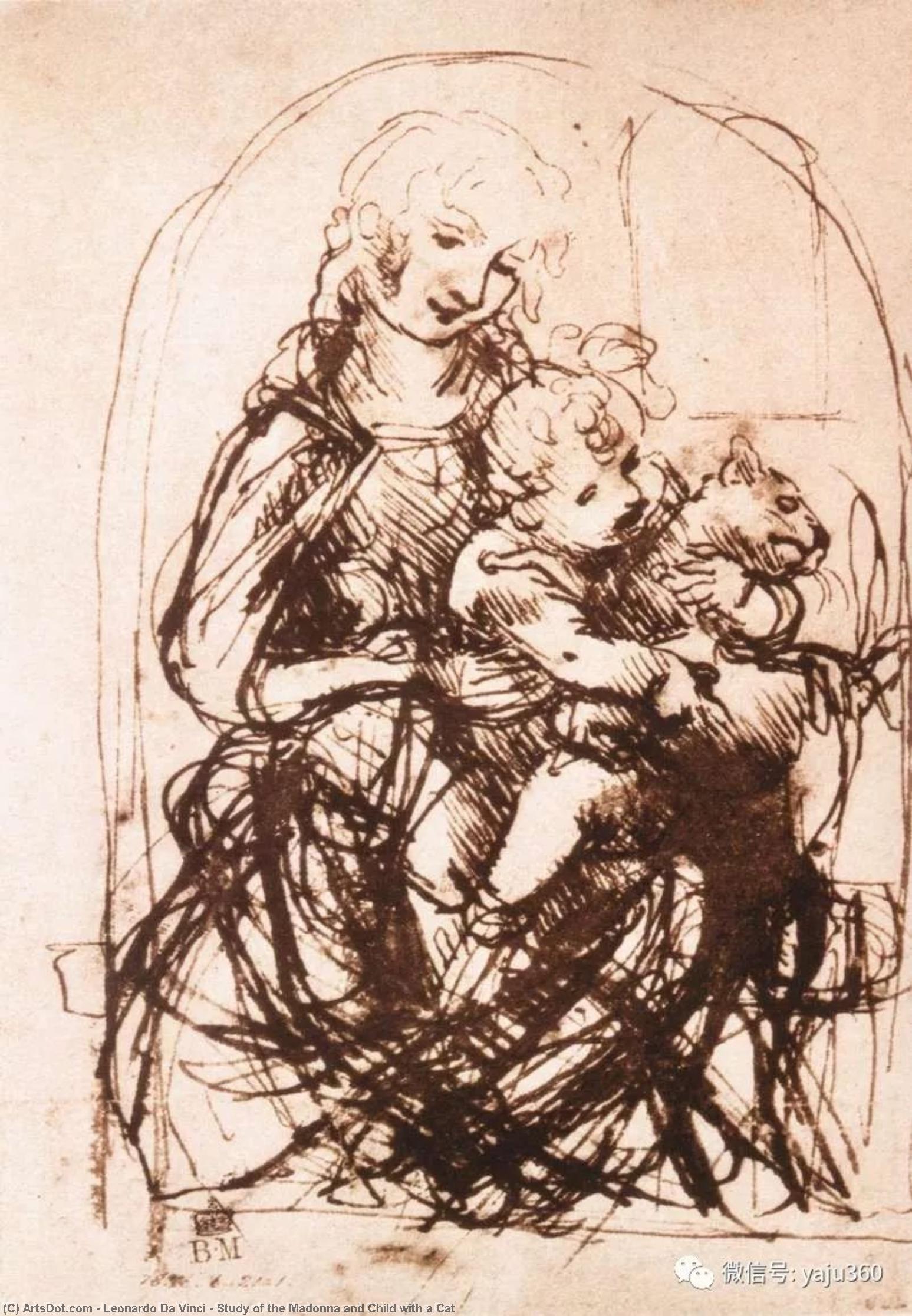 Order Art Reproductions Study of the Madonna and Child with a Cat, 1478 by Leonardo Da Vinci (1452-1519, Italy) | ArtsDot.com