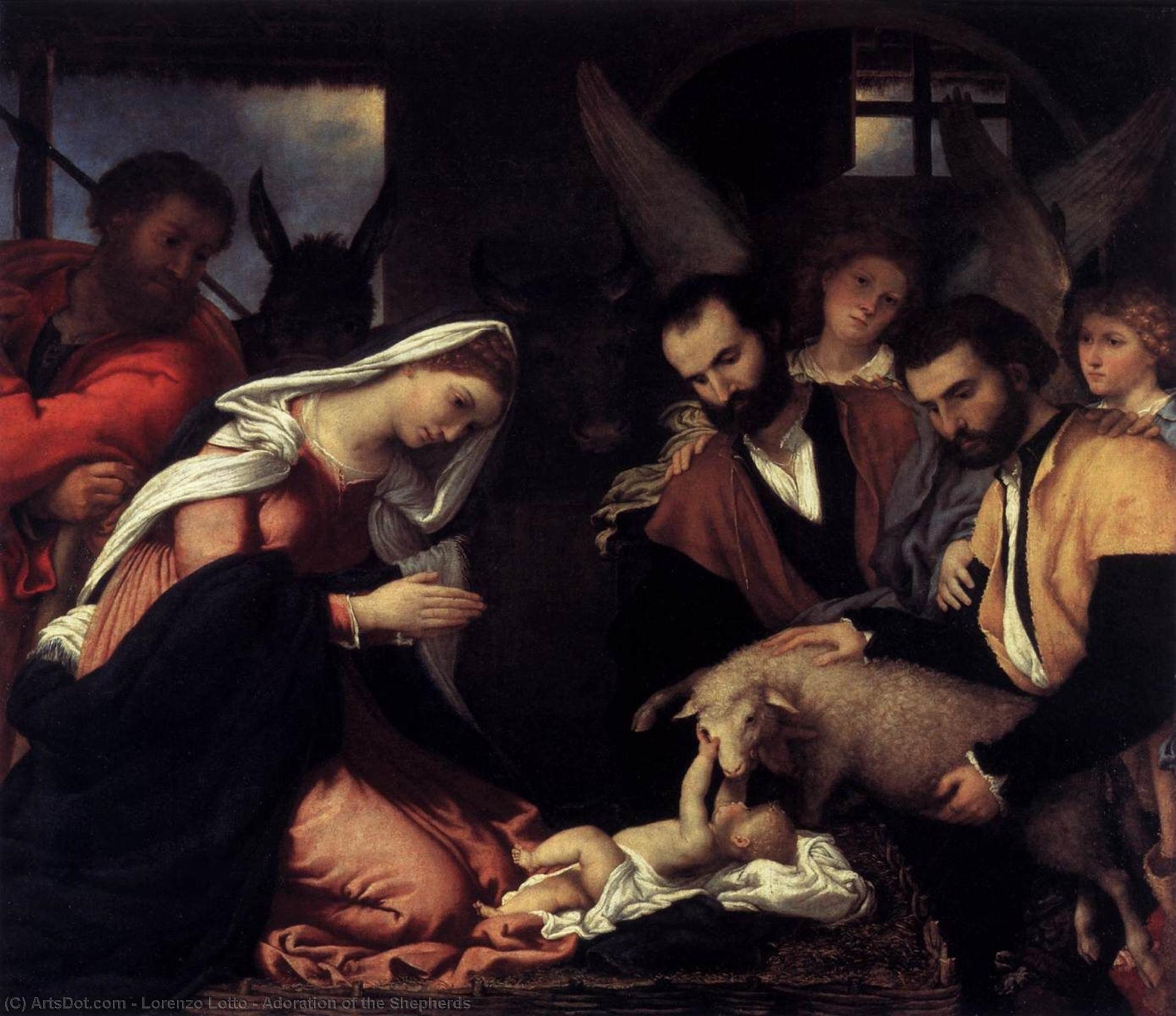 Buy Museum Art Reproductions Adoration of the Shepherds, 1534 by Lorenzo Lotto (1480-1556, Italy) | ArtsDot.com