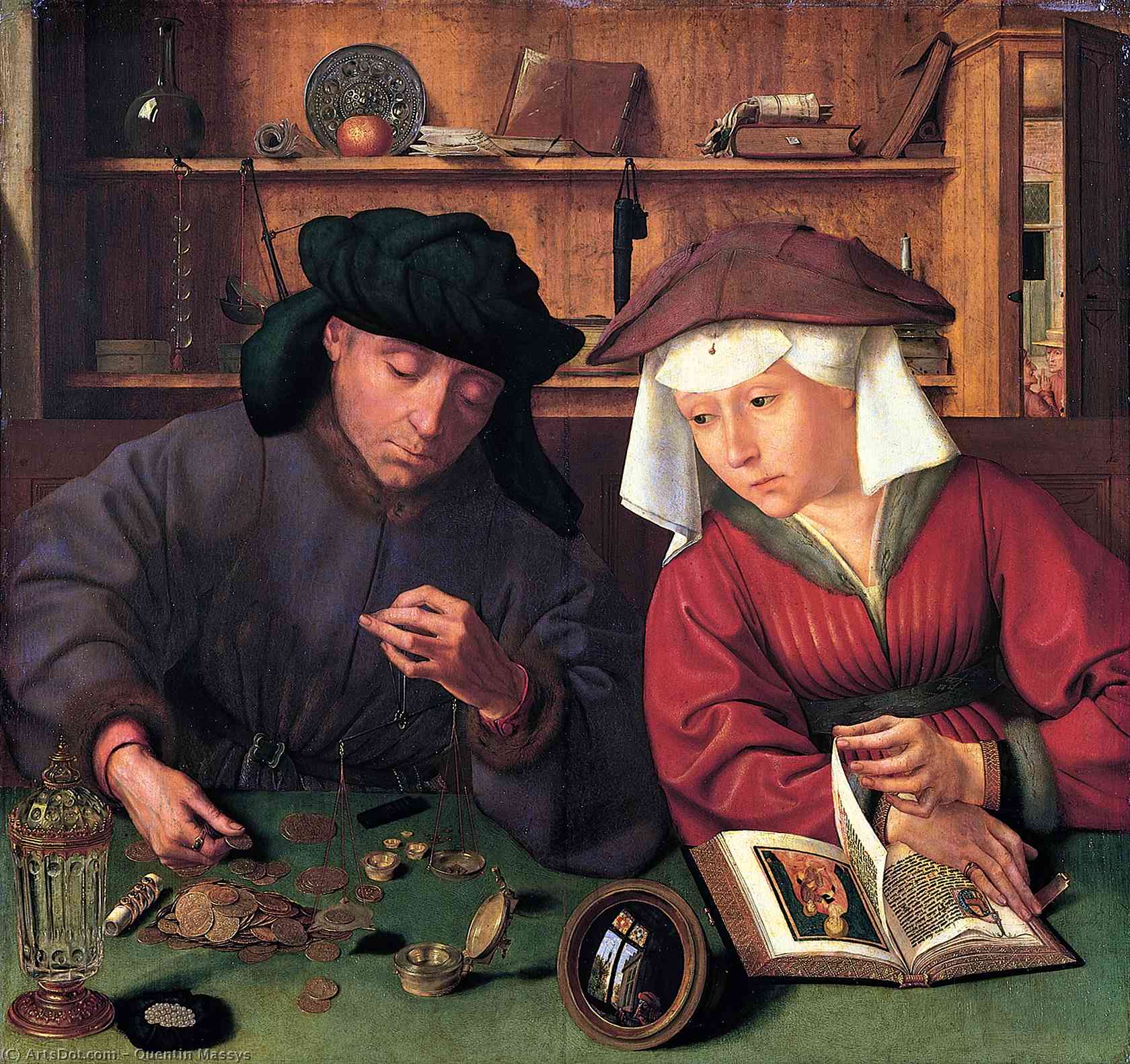 Order Paintings Reproductions The Moneylender and his Wife, 1514 by Quentin Massys (1466-1530, Belgium) | ArtsDot.com