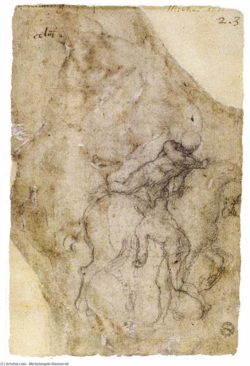 Order Oil Painting Replica Nude Rider Mounting a Horse and a Male Nude (verso), 1503 by Michelangelo Buonarroti (1475-1564, Italy) | ArtsDot.com