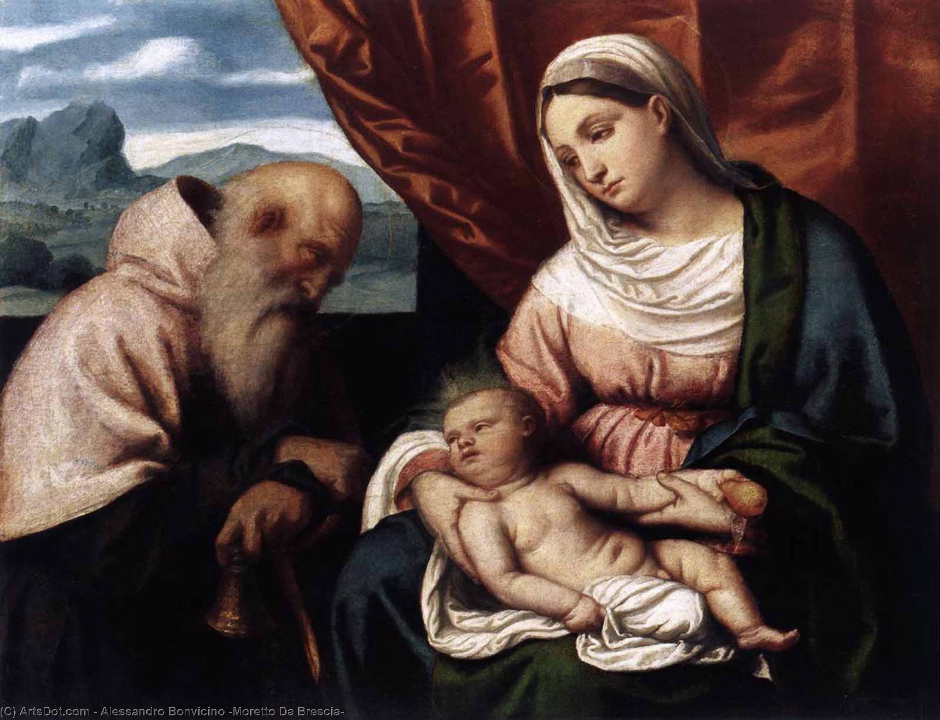 Order Paintings Reproductions Madonna with Child and St Anthony, 1540 by Alessandro Bonvicino (Moretto Da Brescia) (1498-1554, Italy) | ArtsDot.com