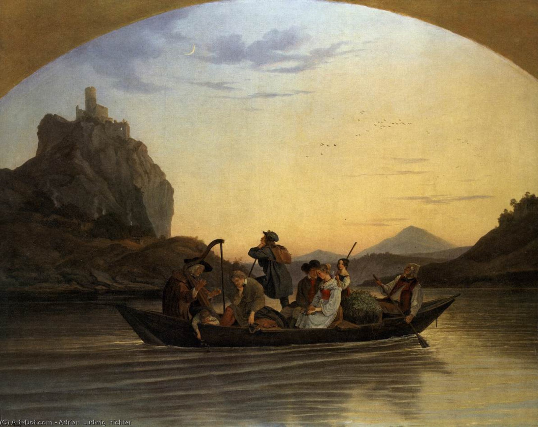 Order Paintings Reproductions Crossing the Elbe at Aussig, 1837 by Adrian Ludwig Richter (1803-1884, Germany) | ArtsDot.com