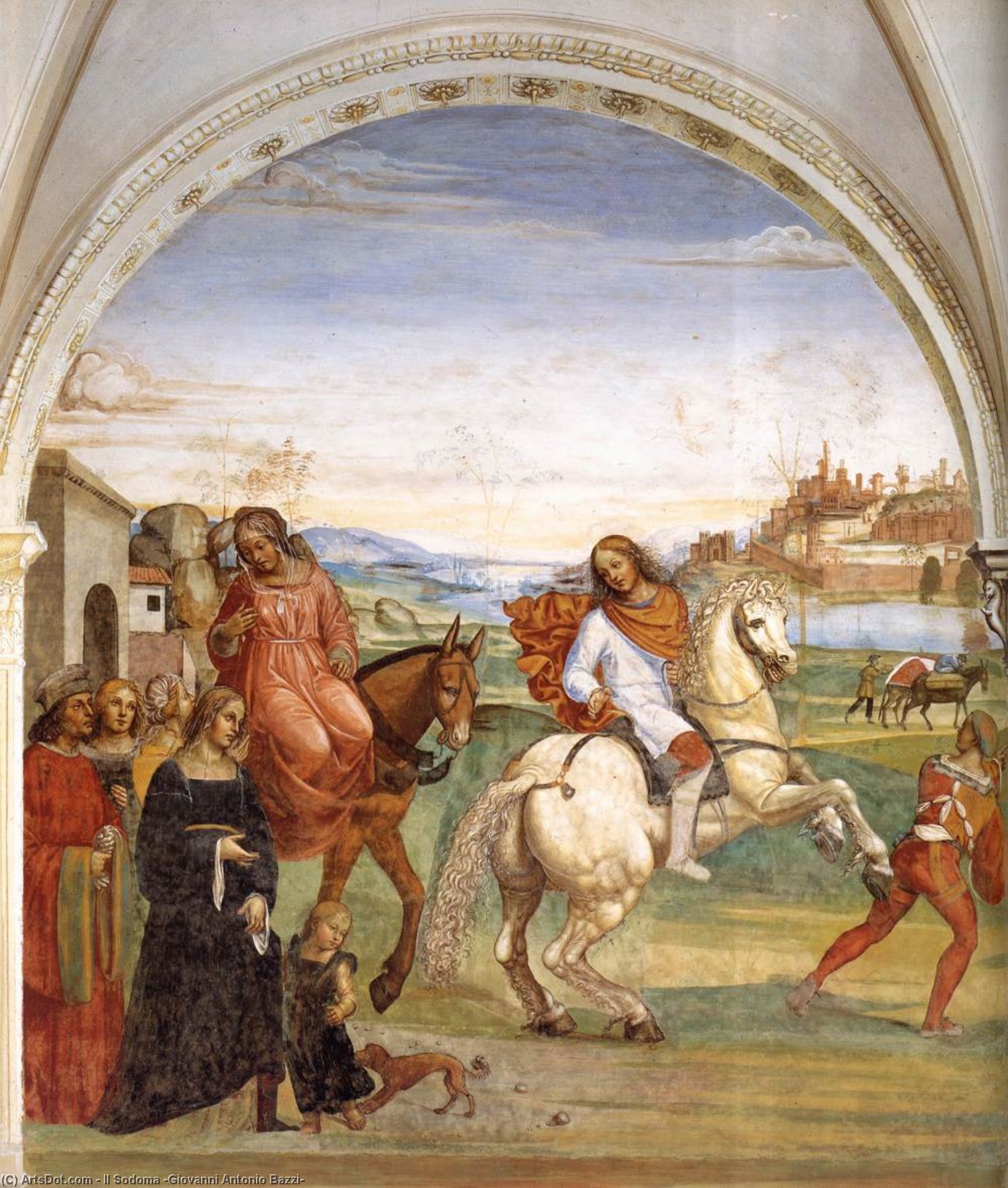Order Oil Painting Replica Life of St Benedict, Scene 1: Benedict Leaves His Parent`s House, 1505 by Il Sodoma (Giovanni Antonio Bazzi) (1447-1549, Italy) | ArtsDot.com