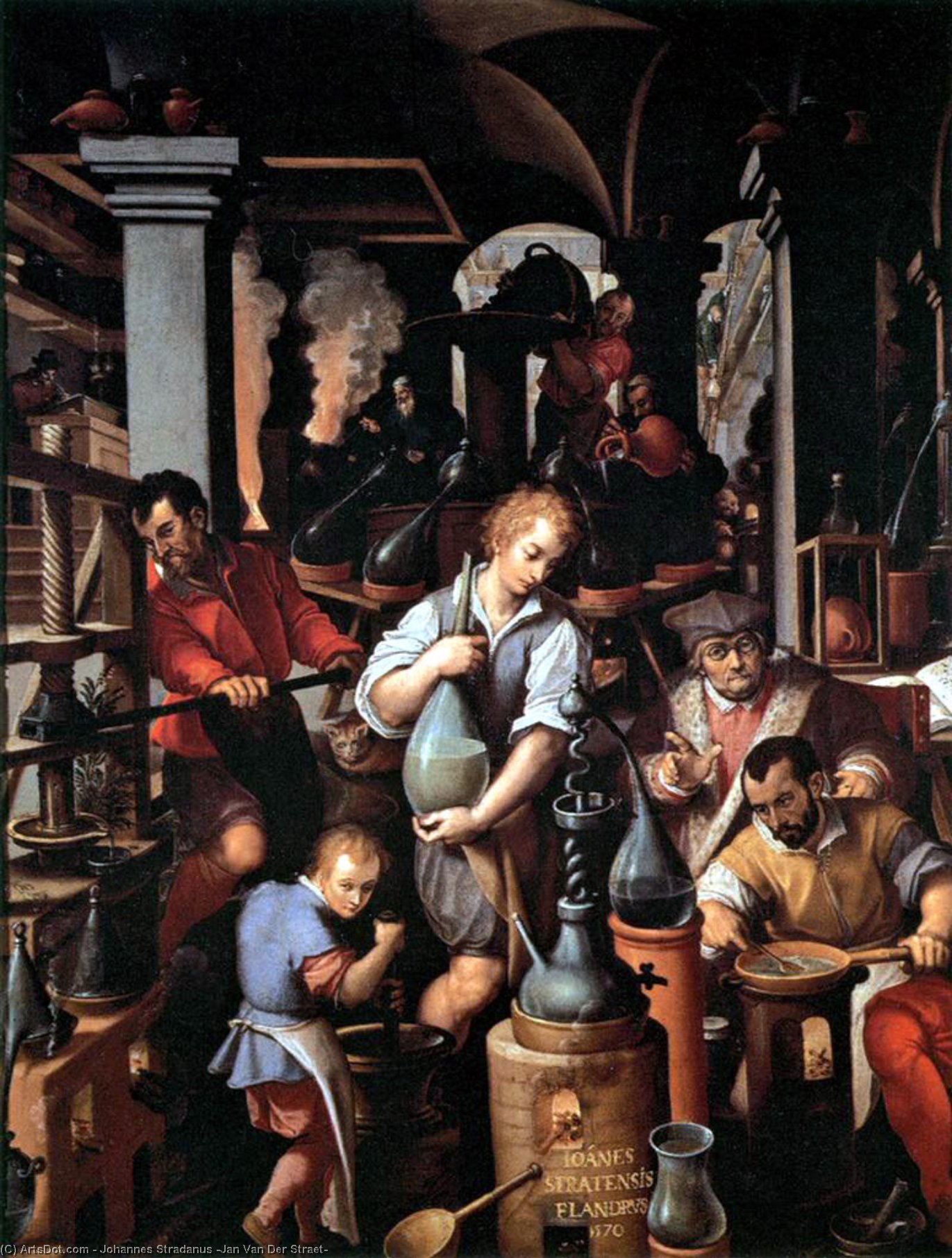 Order Oil Painting Replica An Alchemist`s Laboratory, 1570 by Johannes Stradanus (Jan Van Der Straet) (1523-1605, Belgium) | ArtsDot.com