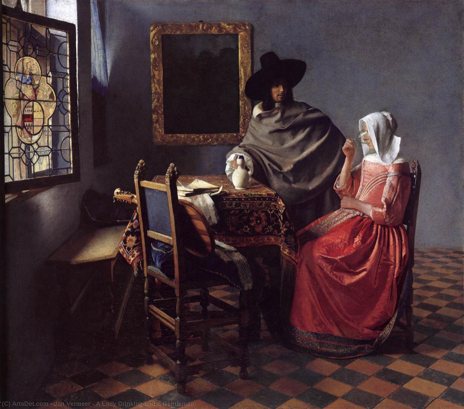 Order Art Reproductions A Lady Drinking and a Gentleman, 1658 by Johannes Vermeer (1632-1675, Netherlands) | ArtsDot.com