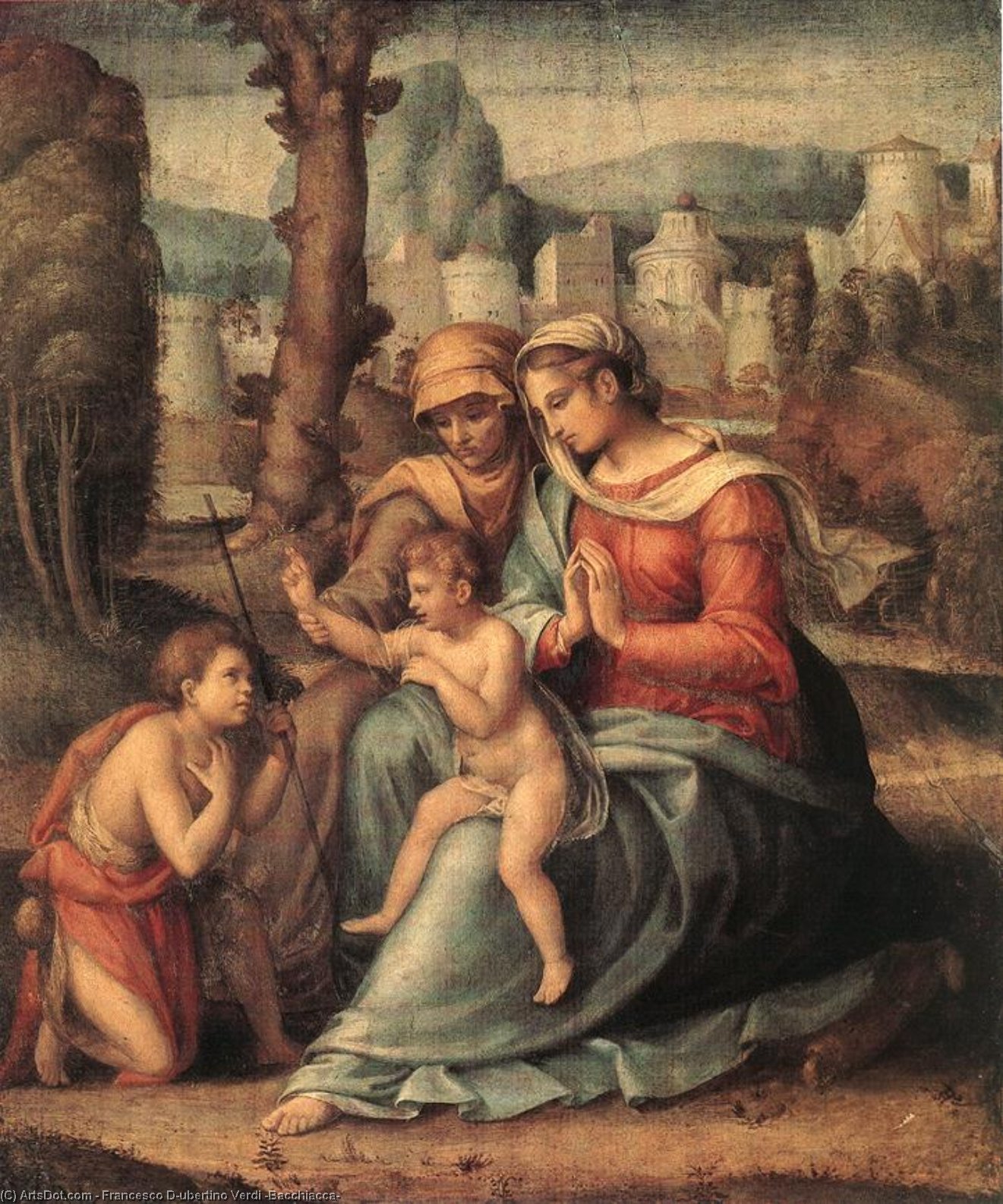 Order Oil Painting Replica Madonna with Child, St Elisabeth and the Infant St John the Baptist, 1530 by Francesco D'ubertino Verdi (Bacchiacca) (1494-1557, Italy) | ArtsDot.com