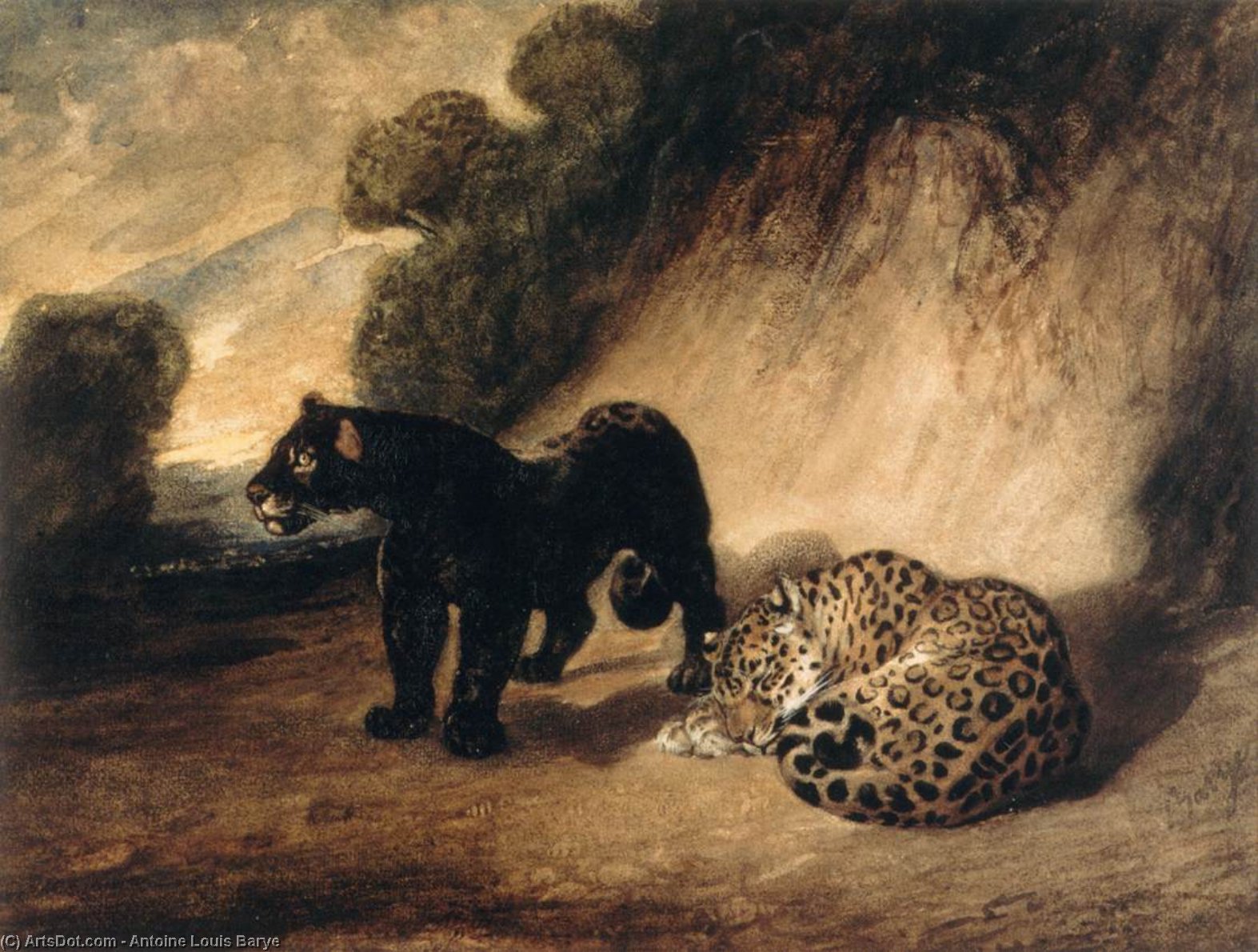Buy Museum Art Reproductions Two Jaguars from Peru, 1833 by Antoine Louis Barye (1796-1875, France) | ArtsDot.com