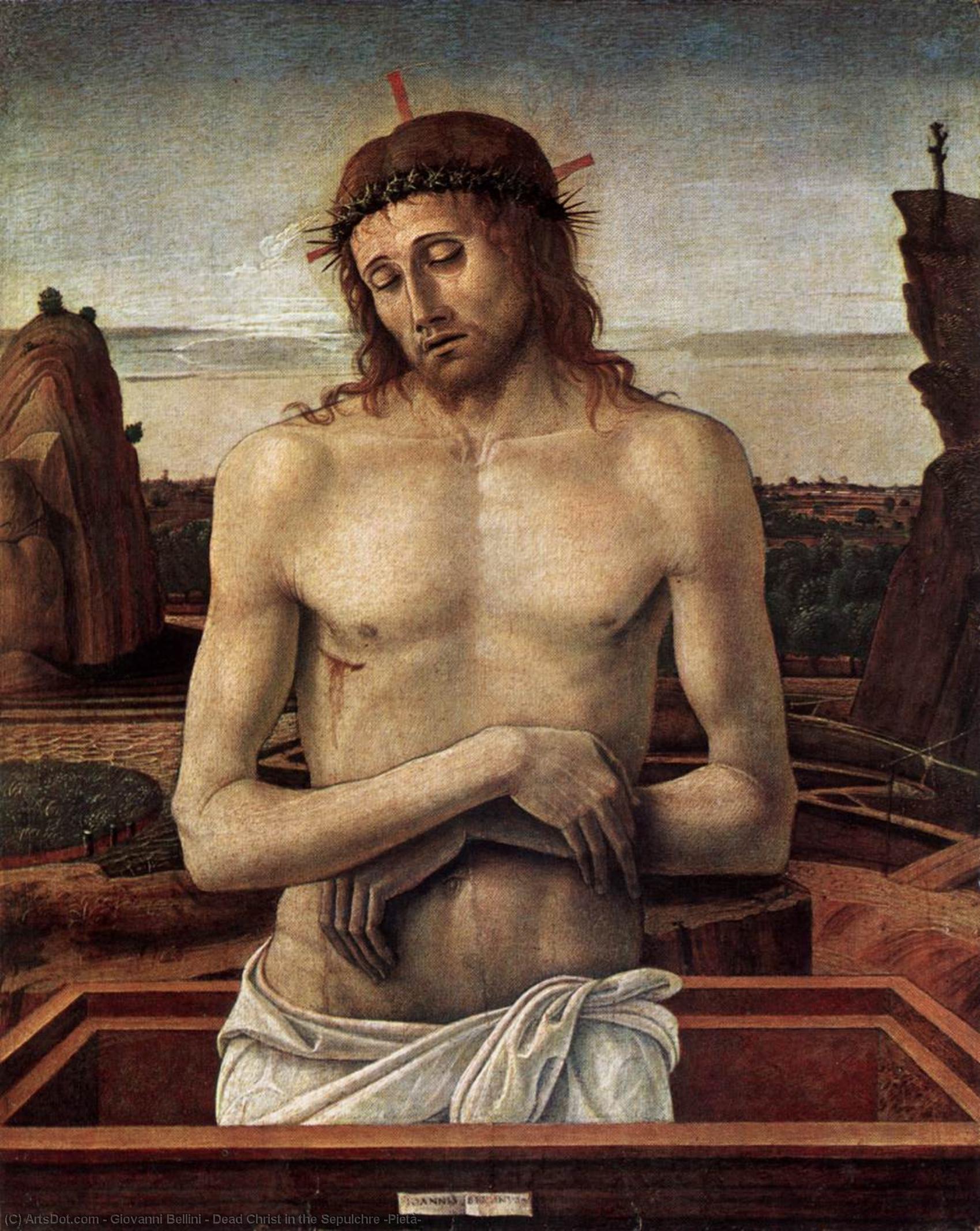 Order Paintings Reproductions Dead Christ in the Sepulchre (Pietà), 1460 by Giovanni Bellini (1433-1516, Italy) | ArtsDot.com