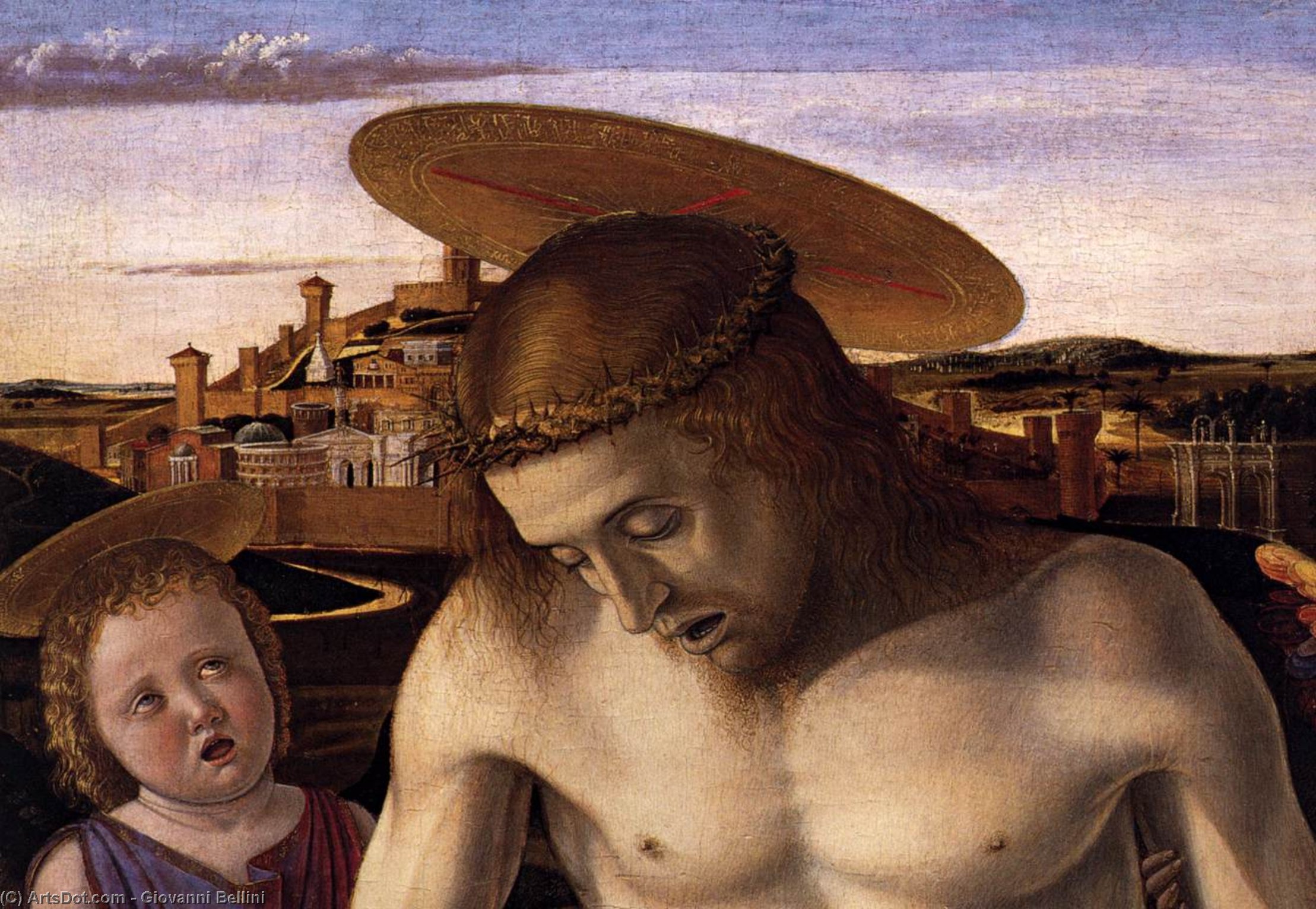 Order Artwork Replica Dead Christ Supported by Two Angels (detail), 1460 by Giovanni Bellini (1433-1516, Italy) | ArtsDot.com