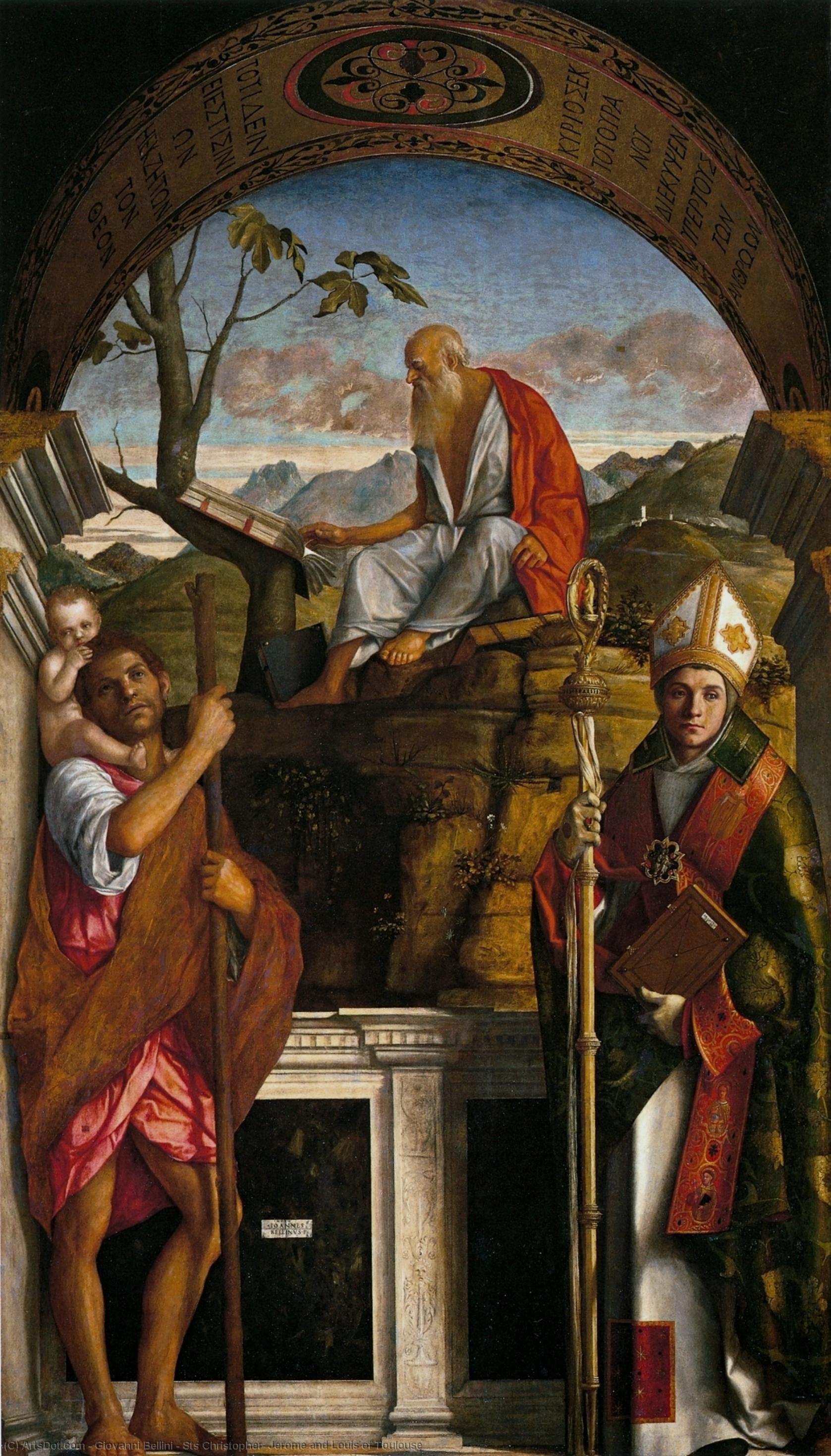 Buy Museum Art Reproductions Sts Christopher, Jerome and Louis of Toulouse, 1513 by Giovanni Bellini (1433-1516, Italy) | ArtsDot.com