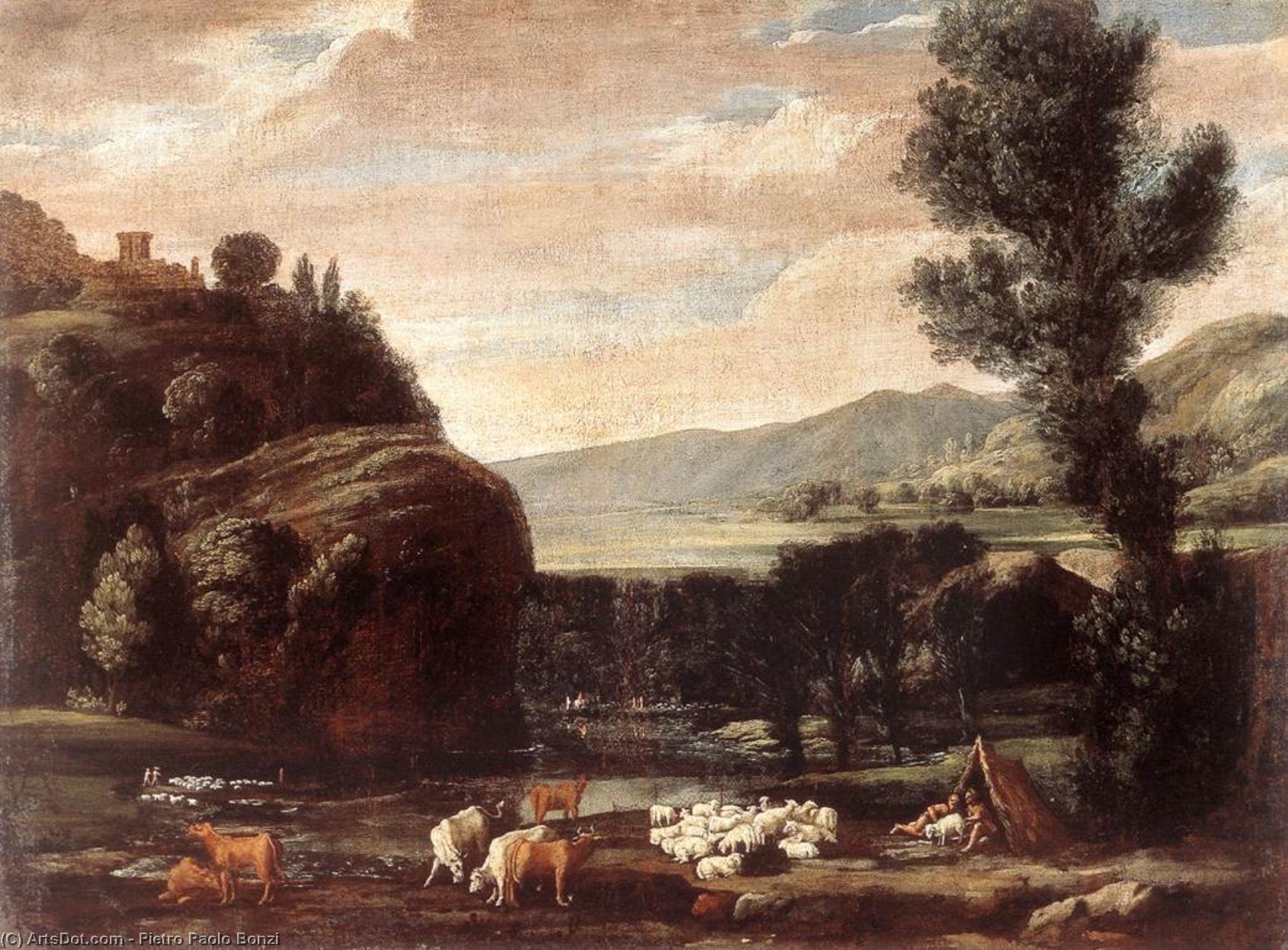 Buy Museum Art Reproductions Landscape with Shepherds and Sheep, 1621 by Pietro Paolo Bonzi (1576-1636, Italy) | ArtsDot.com