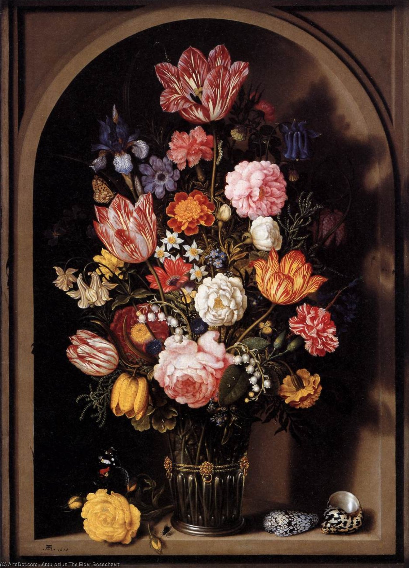 購入 美術館の複製、美術複製、絵画複製、美術館の品質プリント、美術品の複製、有名な絵画の複製、博物館の品質再現、キャンバスにアートプリント 花瓶の花束, 1618 バイ Ambrosius Bosschaert The Elder | ArtsDot.com